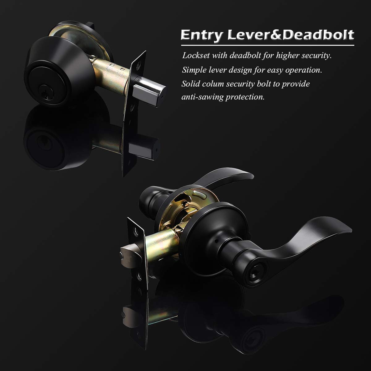 3 Pack Matte Black Exterior Door Lever Lockset with Single Cylinder Deadbolt - Keyed Alike Door Handle Set for Enhanced Home Security - Perfect for Front Doors, Back Doors & Patio Entrances