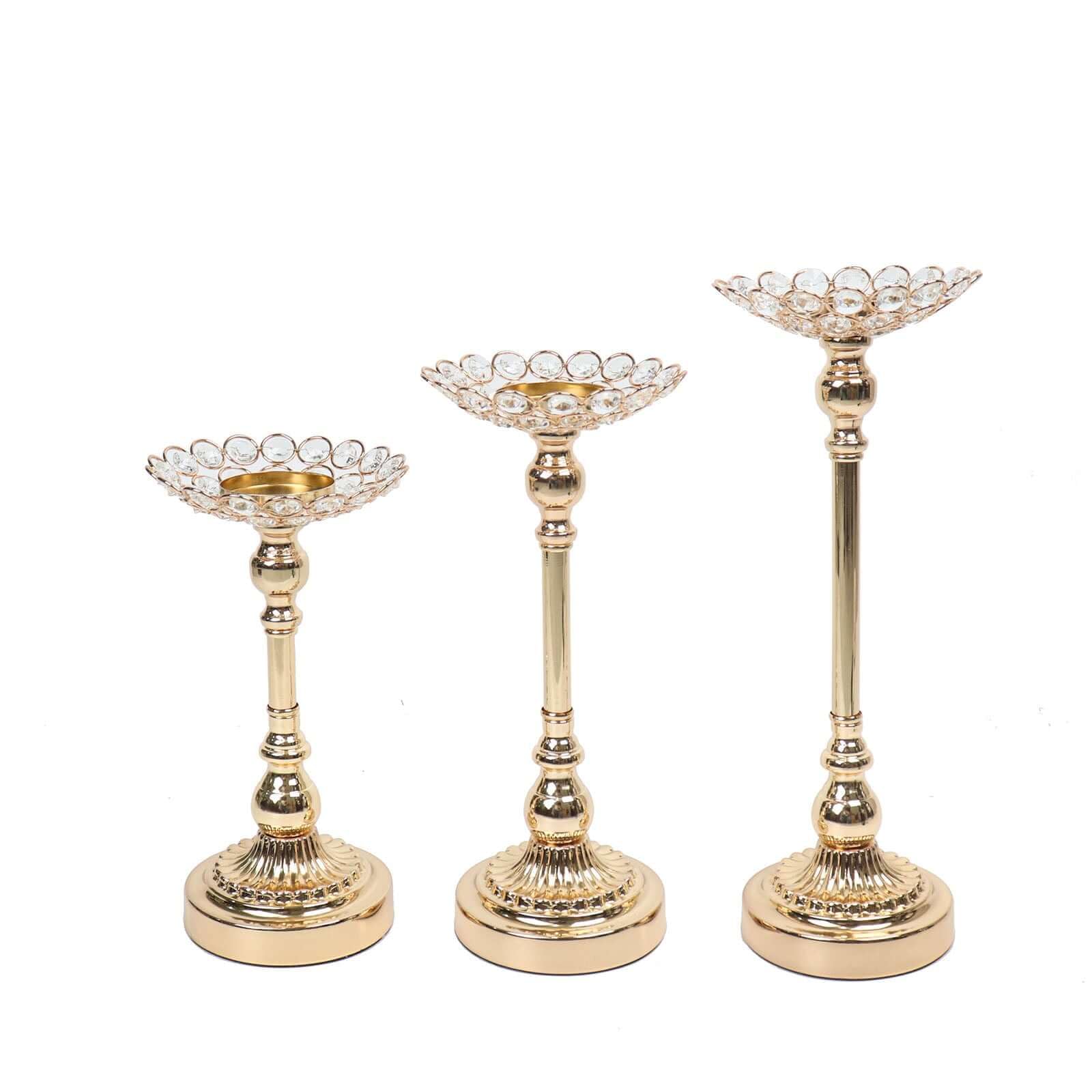 Efavormart Set of 3 Gold Metal Crystal Beaded Votive Candle Holders - 11