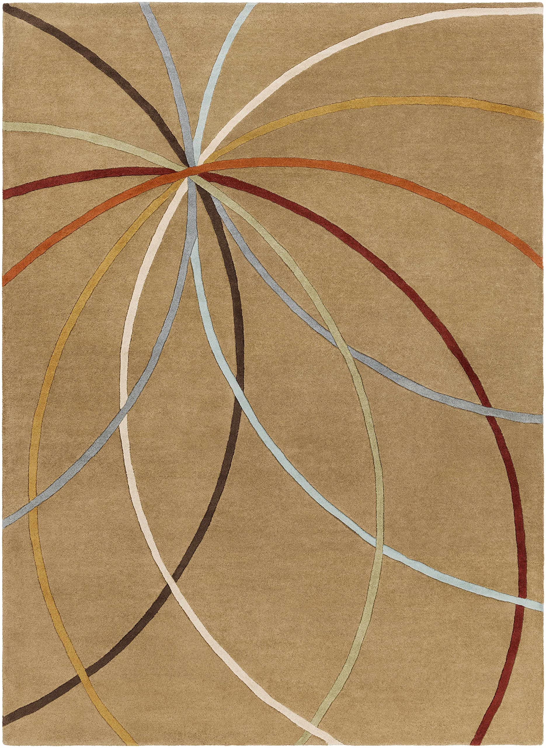 Hauteloom Davison Wool Area Rug for Living Room & Bedroom - Modern Round Rug in Brown, Blue, Red - 4' Diameter - Soft & Durable Home Decor for Cozy Spaces