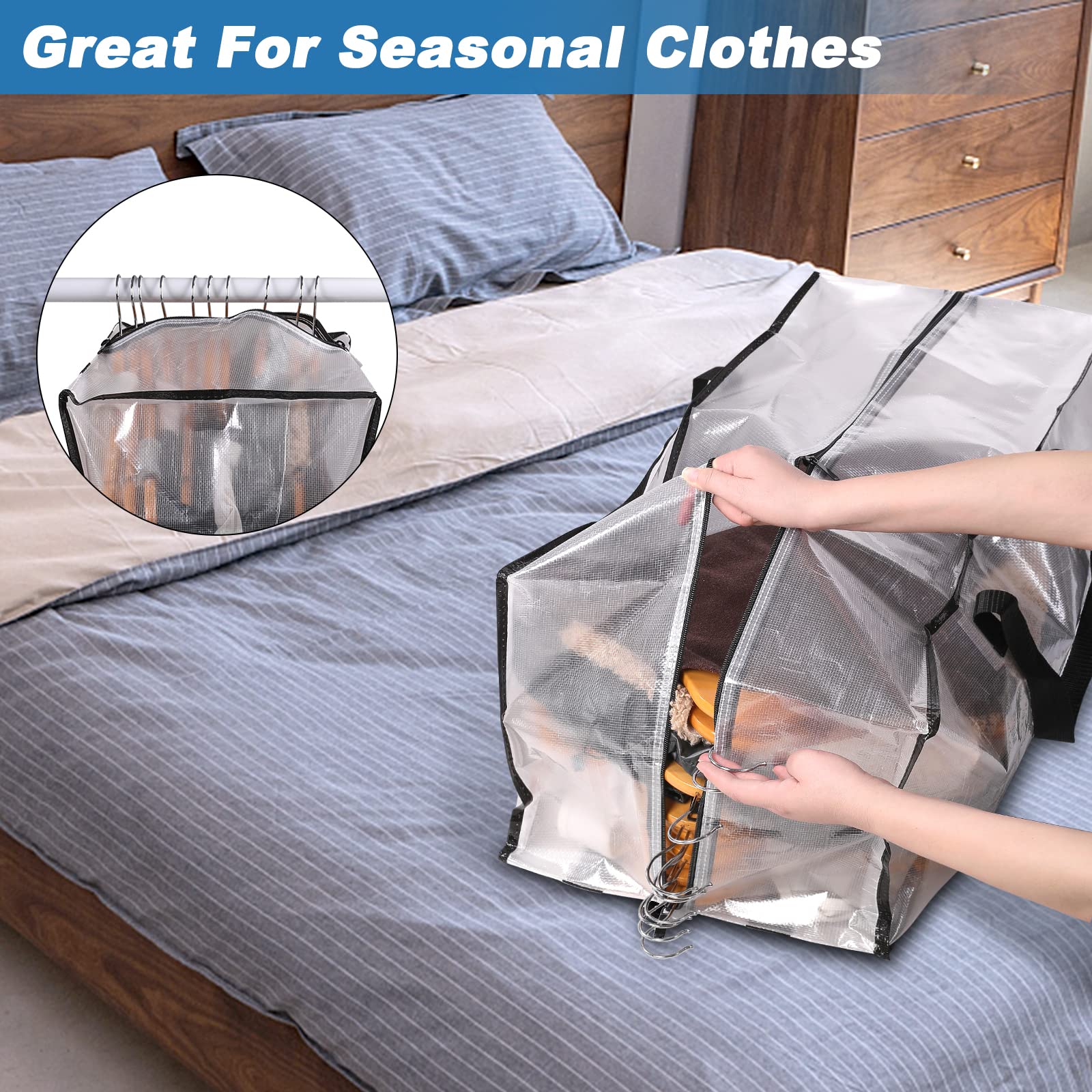 90L Moving Bags - 8 Pack Clear Heavy Duty Extra Large Storage Bags for Clothes with Backpack Straps & Strong Handles - Waterproof Travel Packing Bags for College, Moving, Christmas Storage & Travel Organization