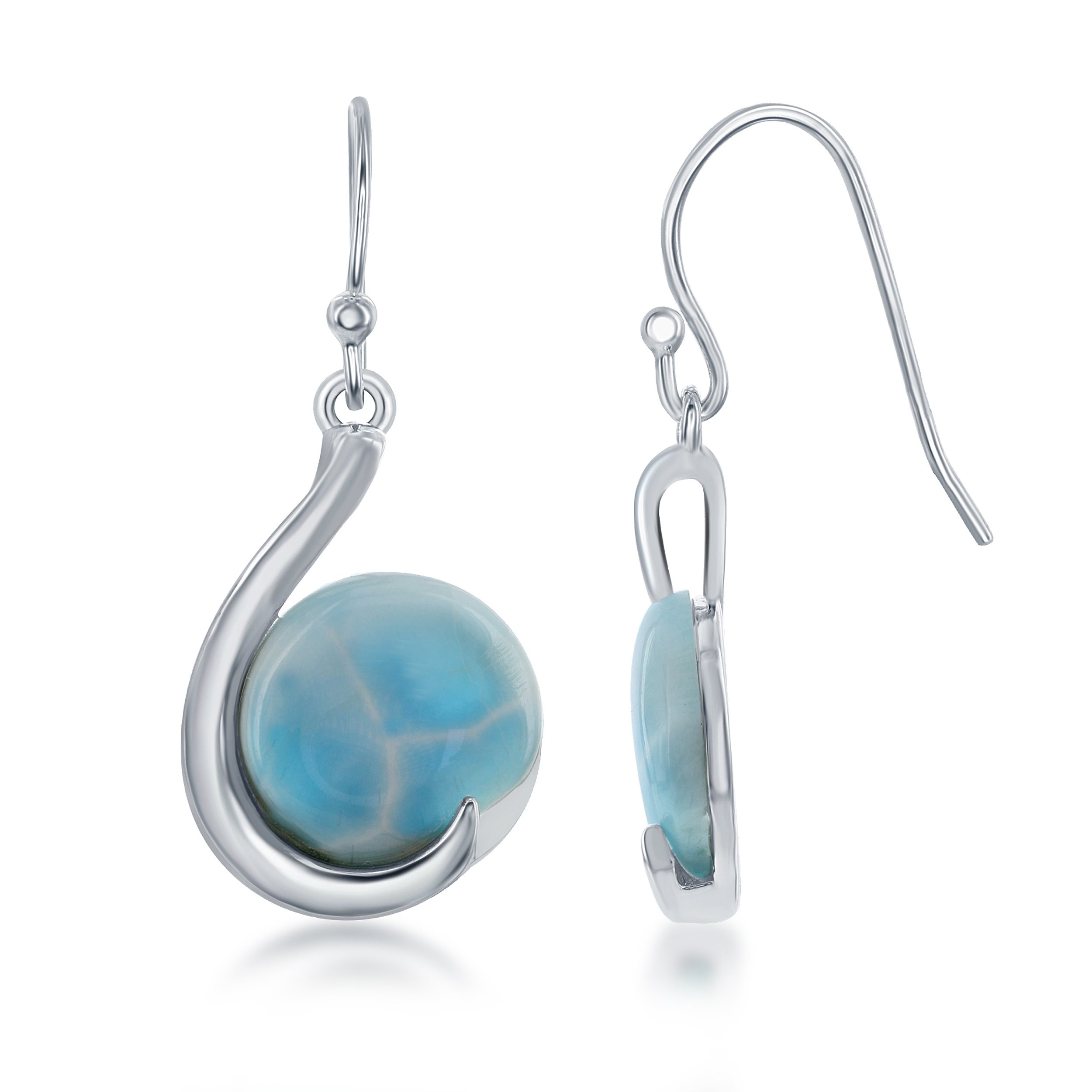 Natural Larimar Sterling Silver Dangle Earrings for Women - Hypoallergenic Round Blue Larimar Jewelry | Perfect for Weddings, Parties & Everyday Wear