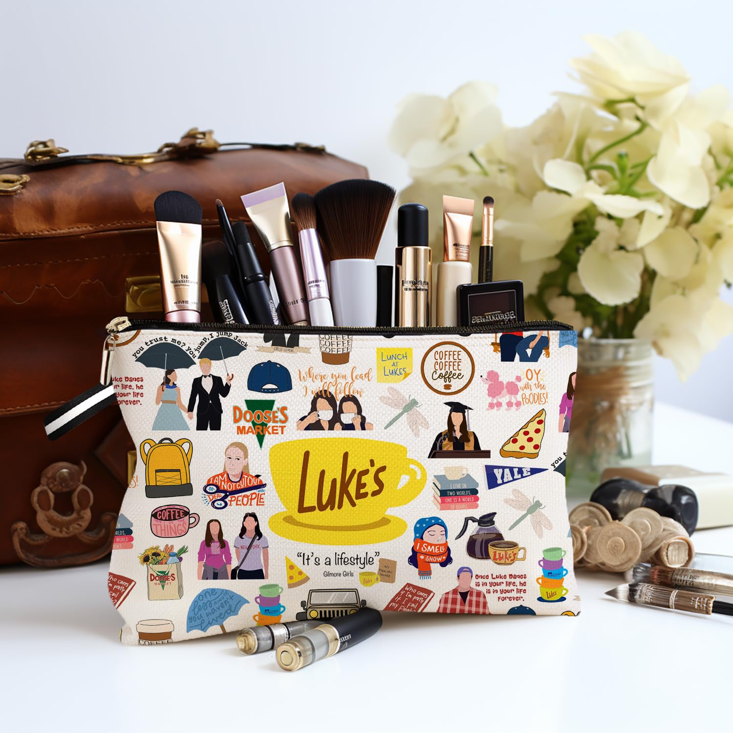 Gilmore Girls Inspired Makeup Bag - Luke's Diner Themed Cosmetic Pouch for Women | Perfect Gift for Fans, Best Friends & TV Show Lovers | Great for Travel, Daily Use & Cosmetics Storage