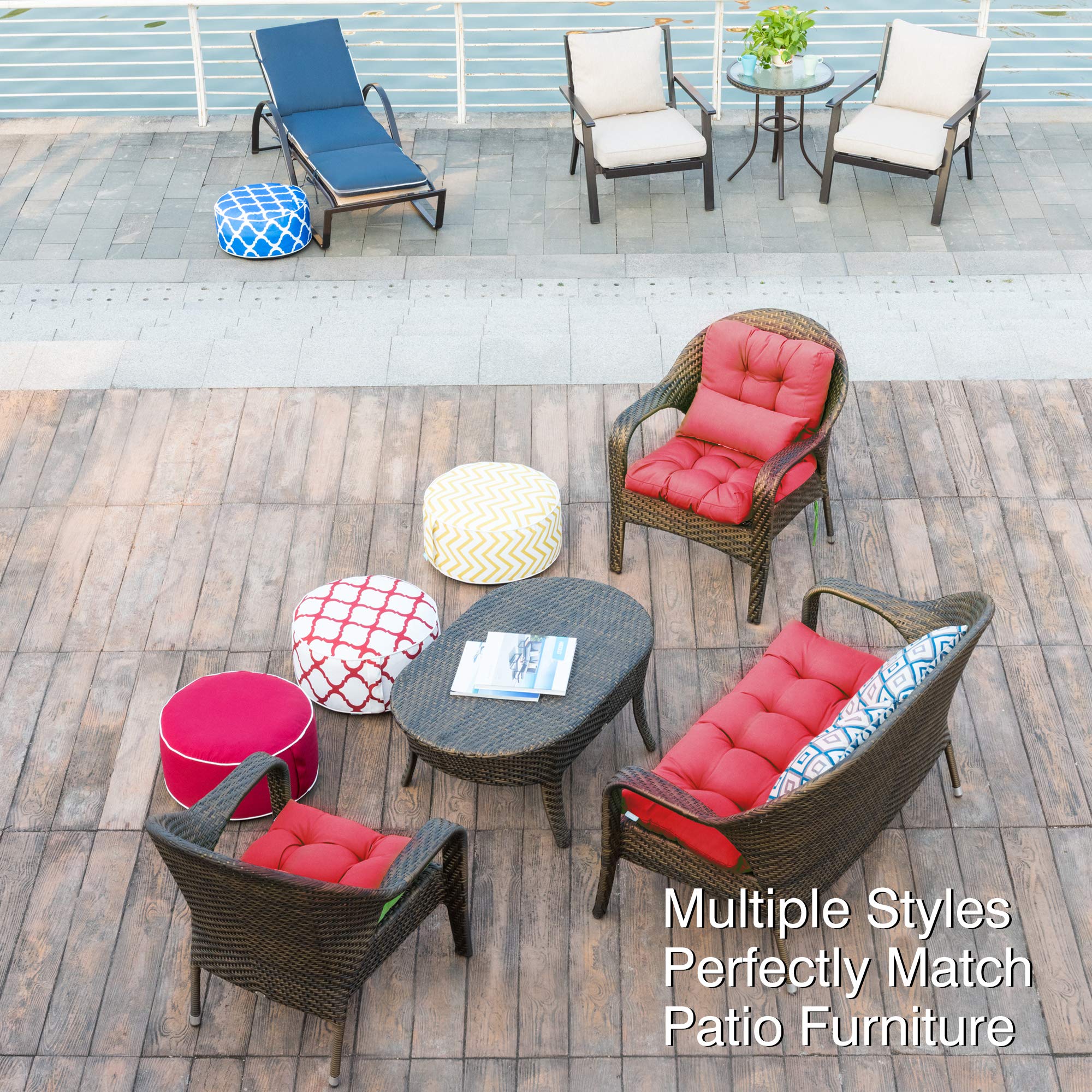 QILLOWAY Outdoor Chair Cushion Set of 2 - Tufted Seat & Back Pillows for Patio Furniture, Waterproof & Durable Spring Summer Replacement Cushions (Red) - Perfect for Garden, Poolside & Deck Relaxation
