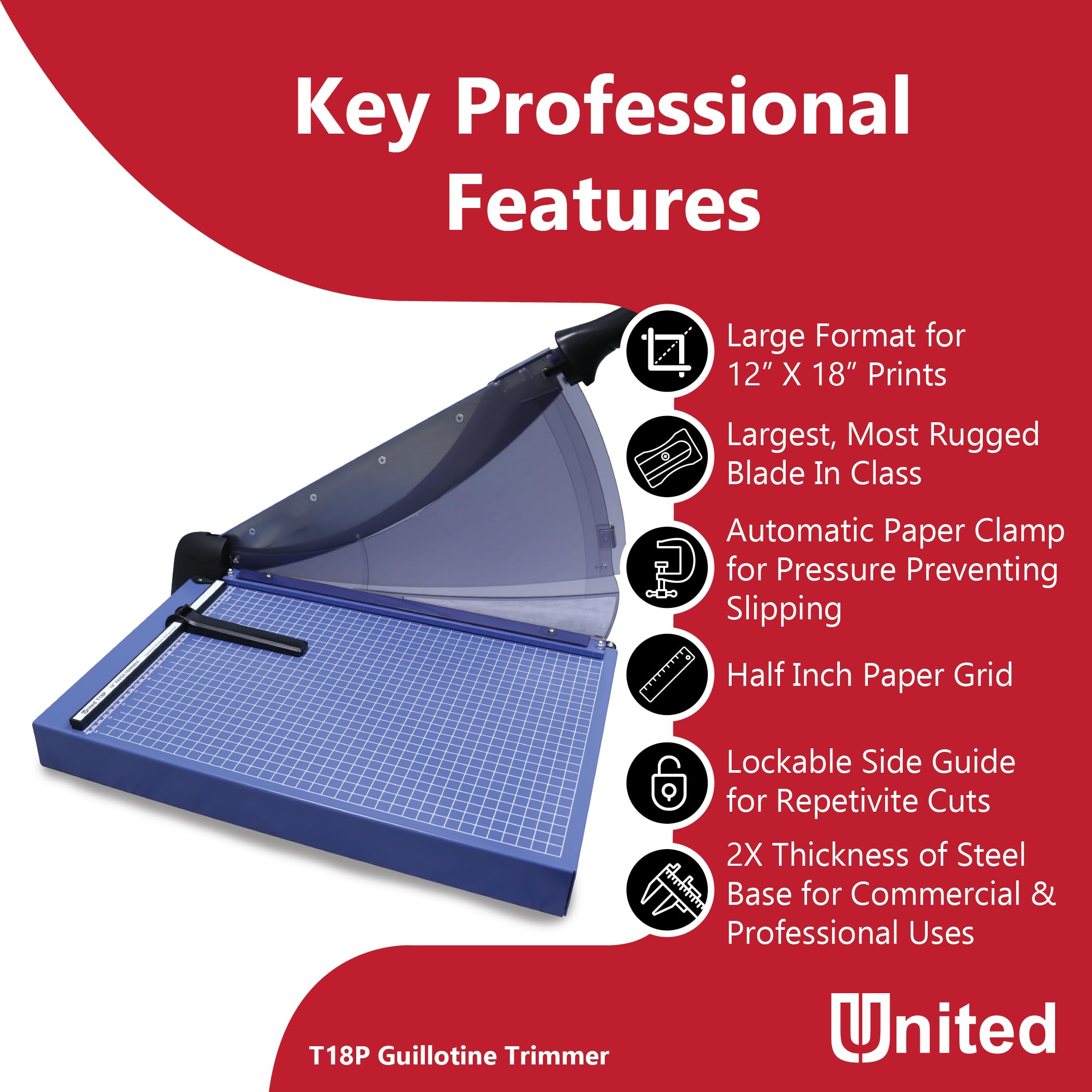 United Office Products T18P Professional Guillotine Paper Trimmer - 18 Inch Heavy Duty Metal Paper Cutter with 40 Sheet Capacity for Office, School, Craft Projects | Perfect for Document Cutting, Scrapbooking & Classroom Use