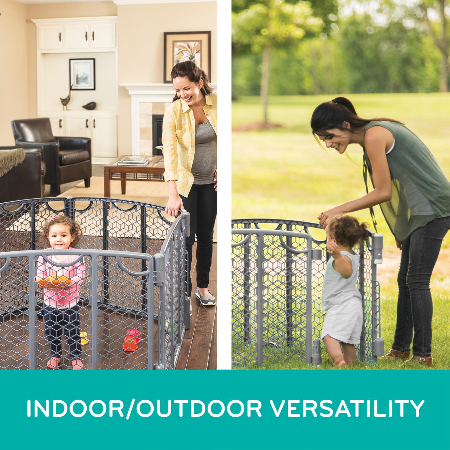 Evenflo Versatile Play Space Adjustable Baby Playpen - 8 Panel Safety Gate for Toddlers & Infants (Cool Gray) | Indoor Play Area, Nursery Room, Living Room Childproofing