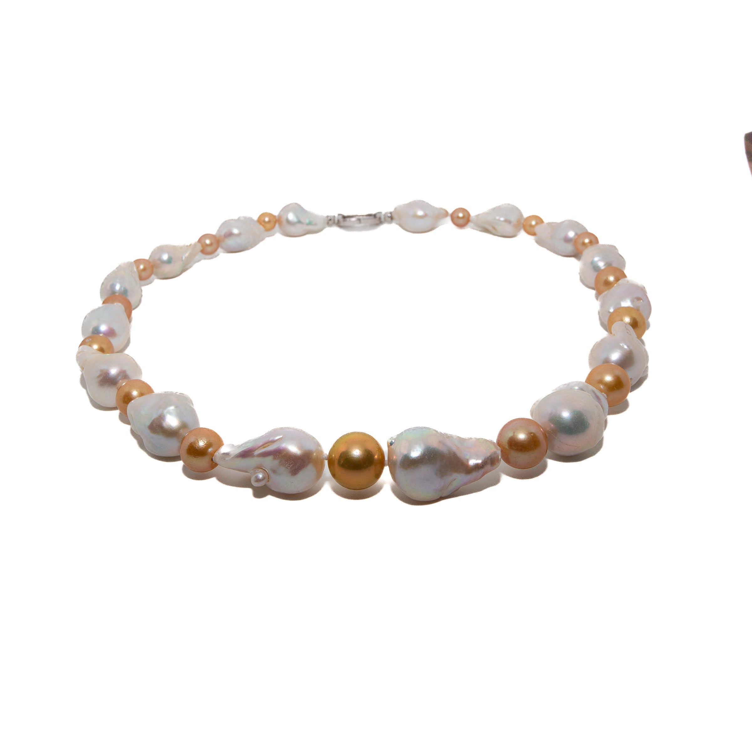 White & Golden Botero Baroque Pearl Necklace - Elegant Vintage Jewelry for Women, Perfect for Weddings, Parties & Special Occasions