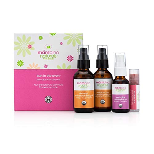 Mambino Organics All-Natural Pregnancy Skincare Set – Anti-Stretch Mark Cream, Body Moisturizer & Lip Balm Gift for Expecting Moms – Perfect for First-Time Mothers & Baby Showers – Safe for Daily Use During Pregnancy & Postpartum Care