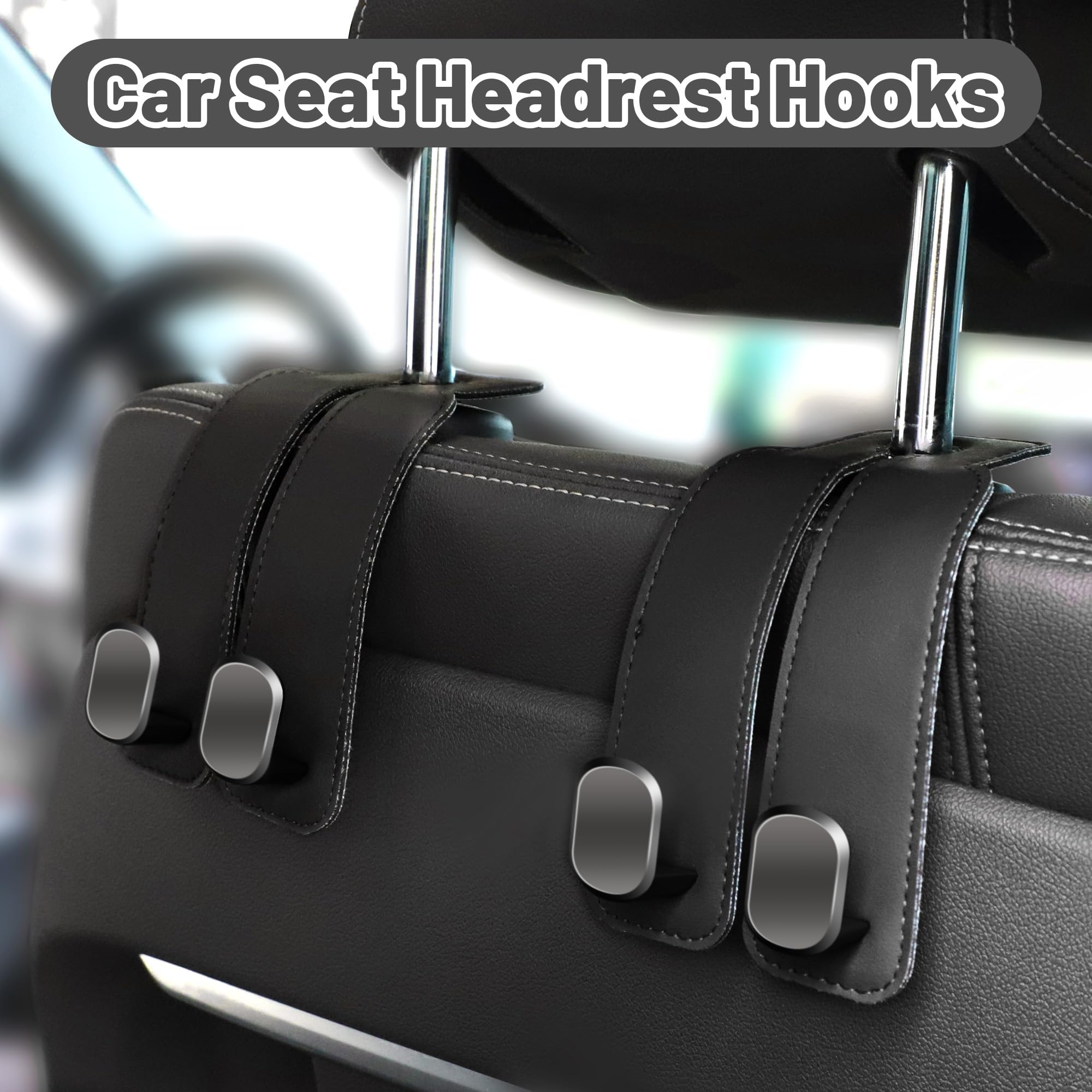 Amelity 2 Pack Black Car Seat Back Storage Hooks - Heavy Duty Headrest Hangers for Purses, Bags, Groceries & Organizing - Perfect for Road Trips, Shopping & Daily Commute