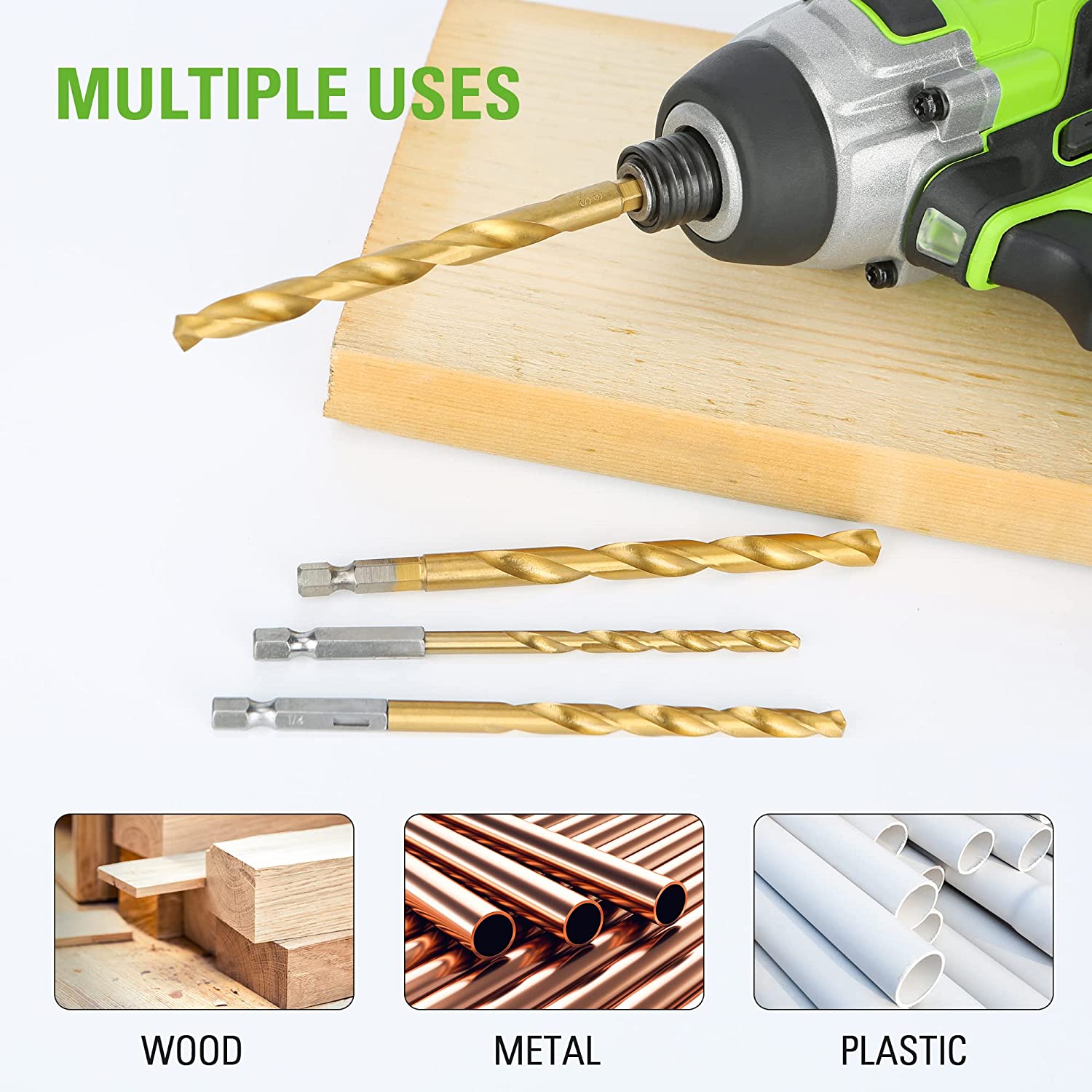 22-Piece Titanium Drill Bit Set for Metal, Wood & Plastic - High-Speed Steel Drill Bits for DIY, Construction & Home Improvement Projects