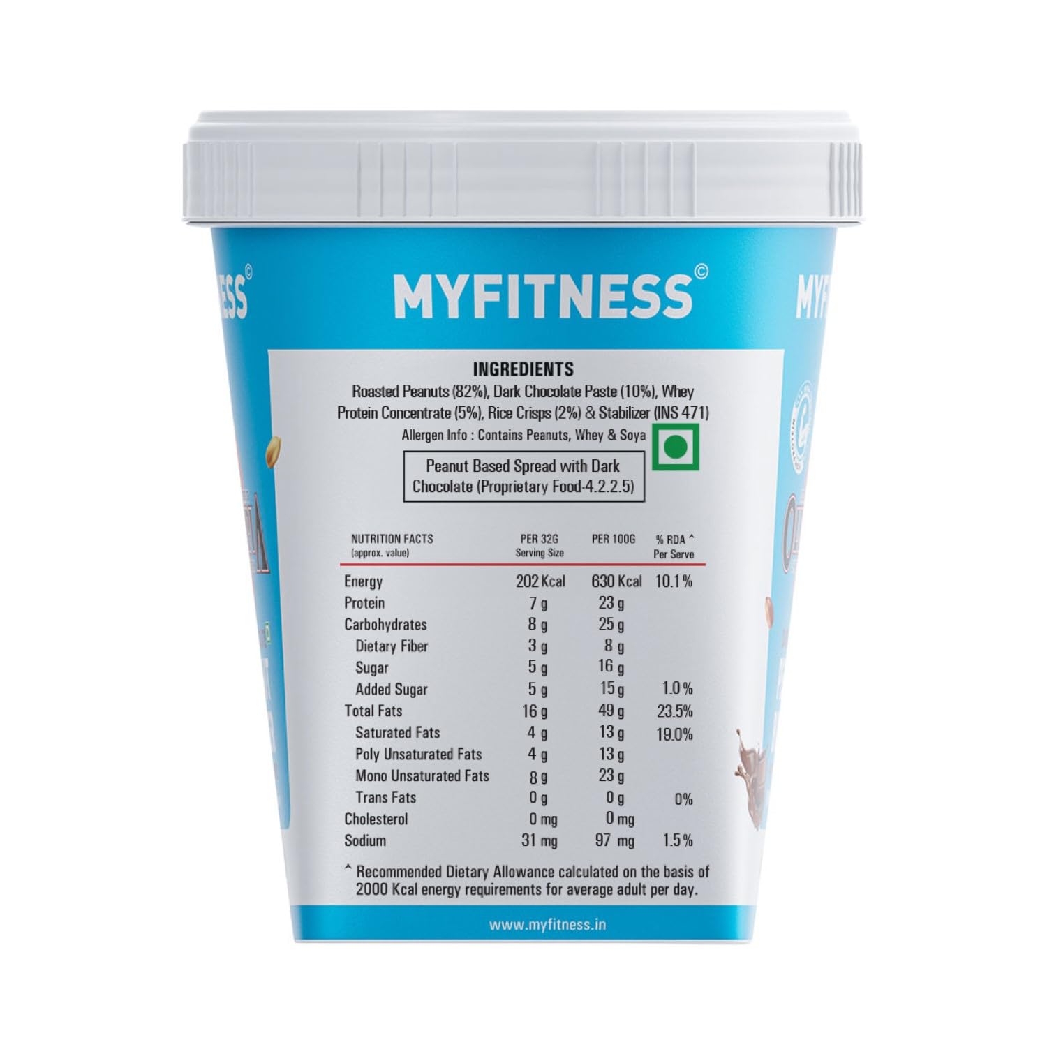 MYFITNESS Dark Chocolate Peanut Butter - Non-GMO, Gluten-Free, All Natural, High Protein - 1kg (2.2lb) | Healthy Snack for Weight Loss, Muscle Recovery & Keto Diet | Perfect for Smoothies, Baking & Post-Workout Nutrition