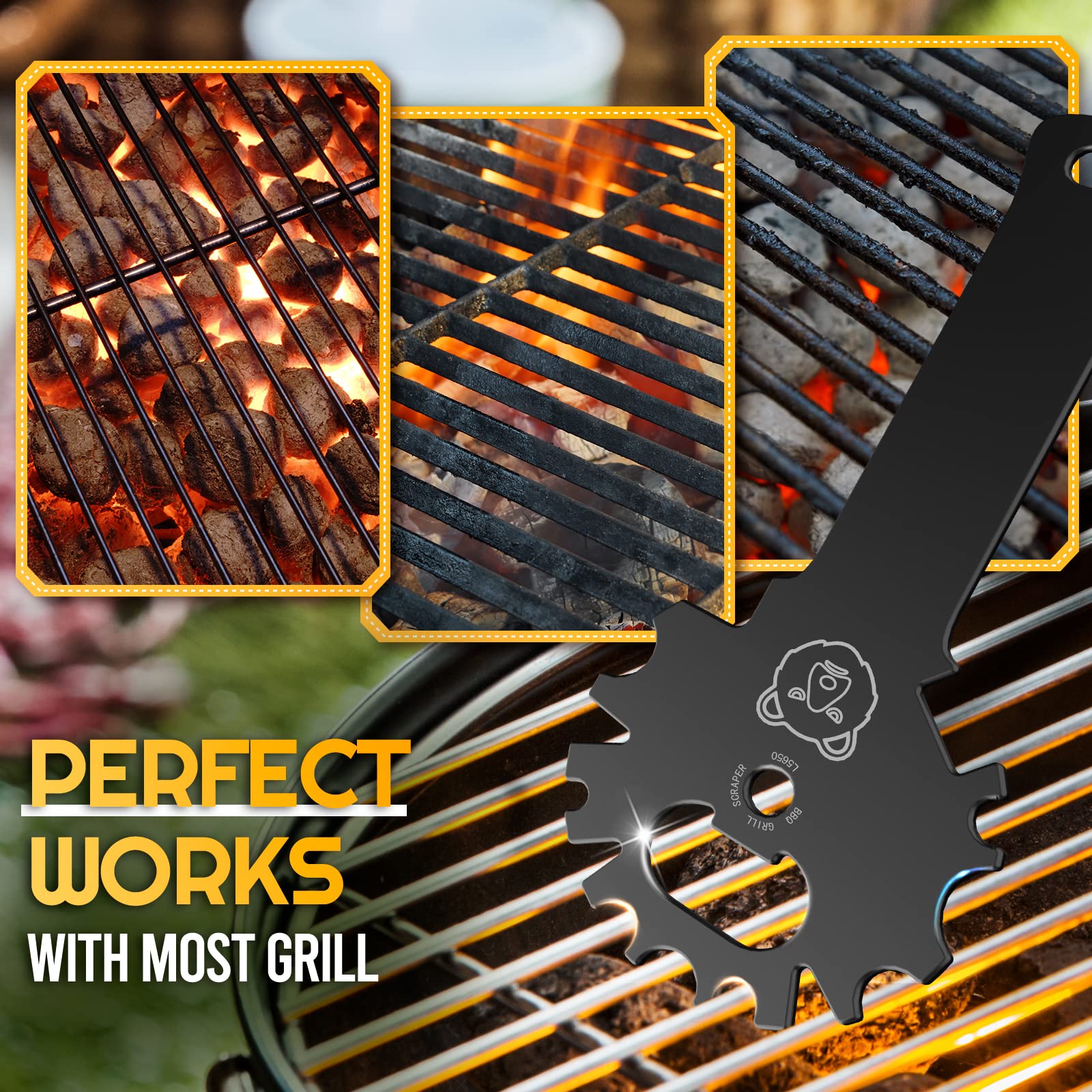 **Premium BBQ Grill Scraper - Heavy Duty Stainless Steel Grill Cleaner for Men & Women - Perfect Stocking Stuffer, Christmas, Birthday Gift for Dad, Husband, Teens - Essential Grill Accessories for Outdoor Cooking & Backyard BBQ**
