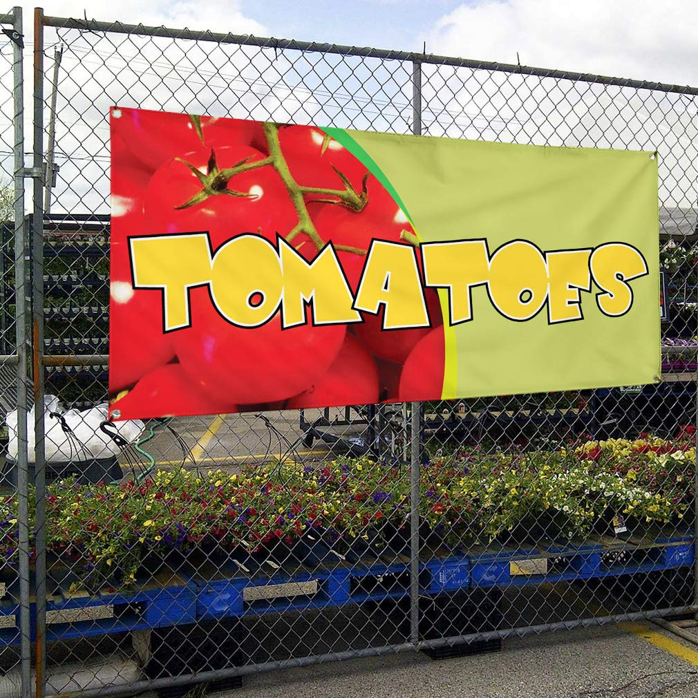 Custom Vinyl Banner for Outdoor Advertising - Weatherproof, Durable 60x144 Inches with 10 Grommets (Tomato/Green) - Perfect for Food & Beverage Promotions, Yard Signs, Industrial Use & Farmers Markets