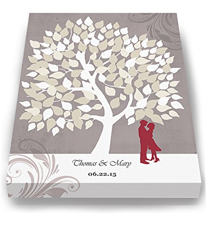 Personalized Couple's Canvas Wall Art - Custom Romantic Tree with Names & Date - Wedding, Anniversary, Housewarming Gift for Newlyweds - Taupe 24