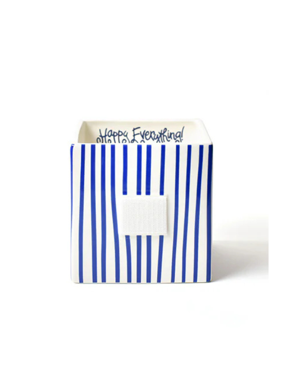 Happy Everything Indigo Skinny Stripe Medium Mini Nesting Cube - Stylish Storage Solution for Home Organization, Office Decor & Kids' Room