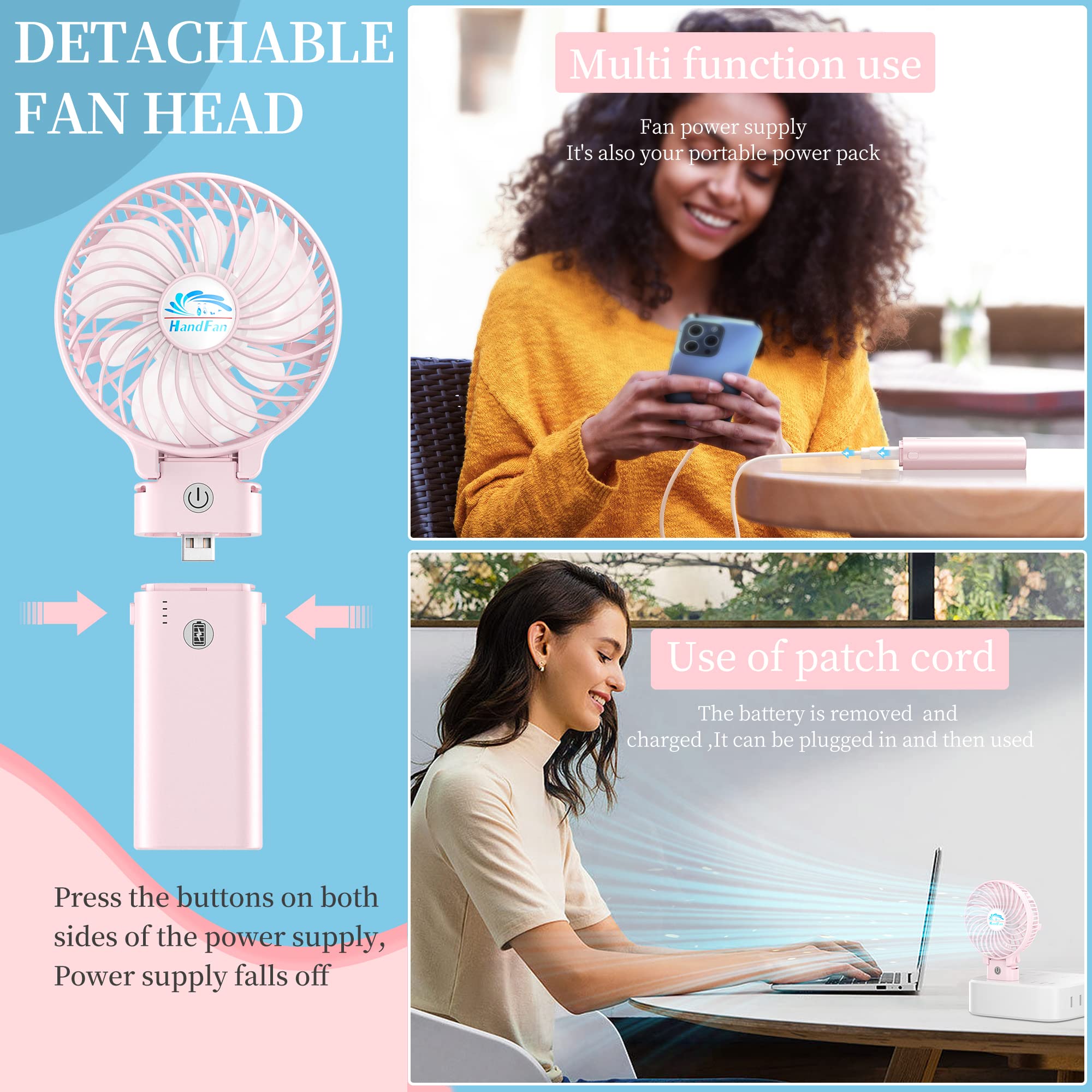 5200mAh Rechargeable Handheld Fan - 20 Hours Runtime, 3-Speed Strong Airflow, 180° Foldable Portable Personal Fan for Travel, Summer, Concerts, Lash Extensions | Perfect Gift for Women (Cherry Pink) | Stay Cool at Outdoor Events, Beach Trips & Beauty Salons