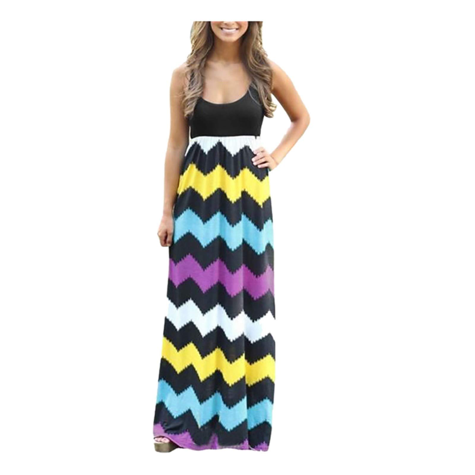 Women's Long Summer Dresses - Boho Maxi Sundress with Stripes for Beach, Casual Wear & Vacation | Perfect for Outdoor Parties, Tropical Getaways and Summer Fashion