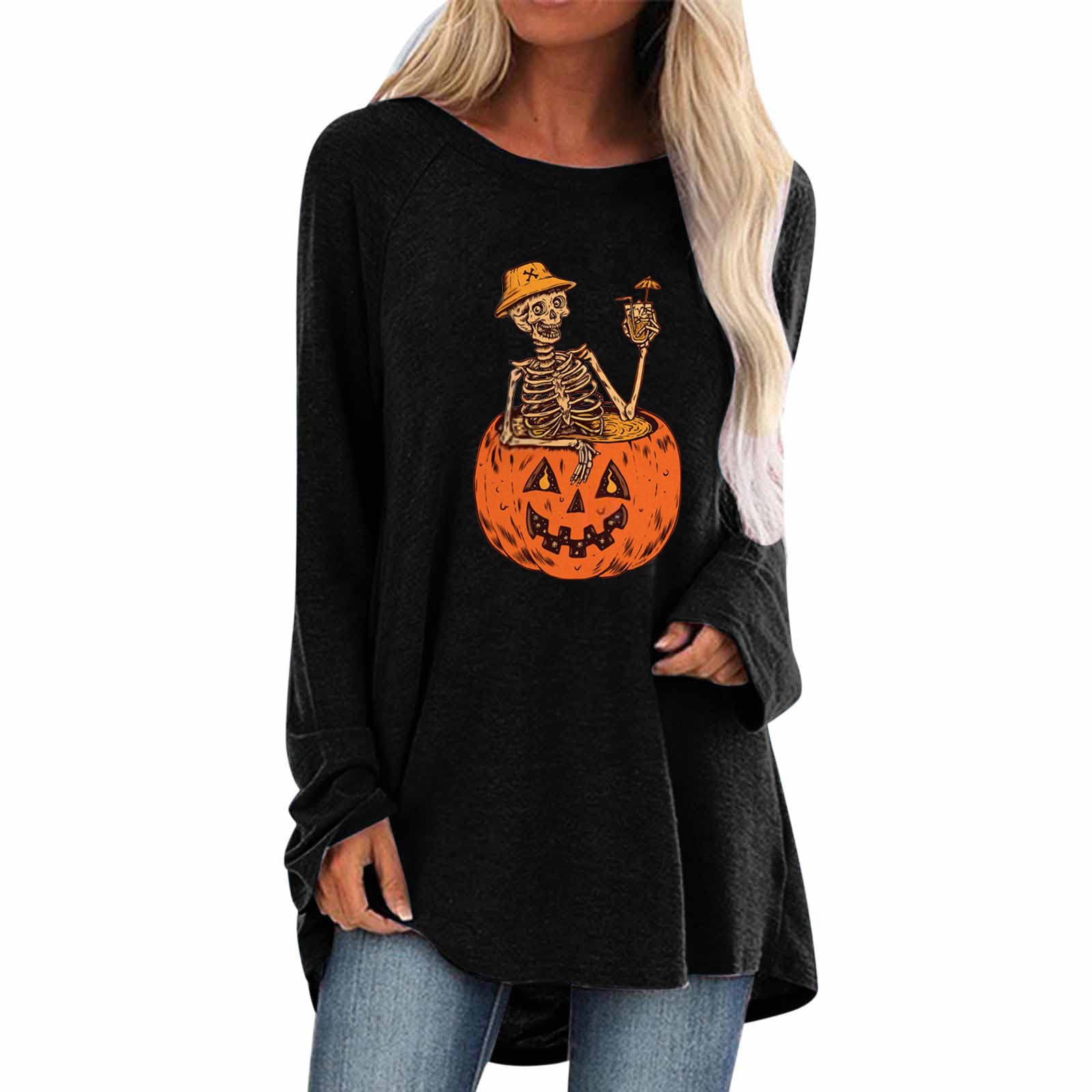 HAOREEKZ Women's Halloween Sweatshirt - Cozy Long Sleeve Loose Fit Round Neck Pullover Sweater Top | Perfect for Halloween Parties, Fall Fashion & Casual Wear