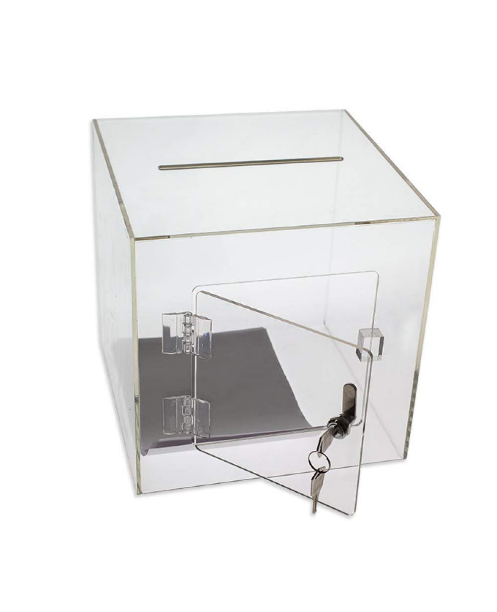Premium Acrylic Donation Box with Lock - Clear Suggestion Cube for Retail Stores, Churches & Events - Secure Cash Collection Box with Rear Access Door