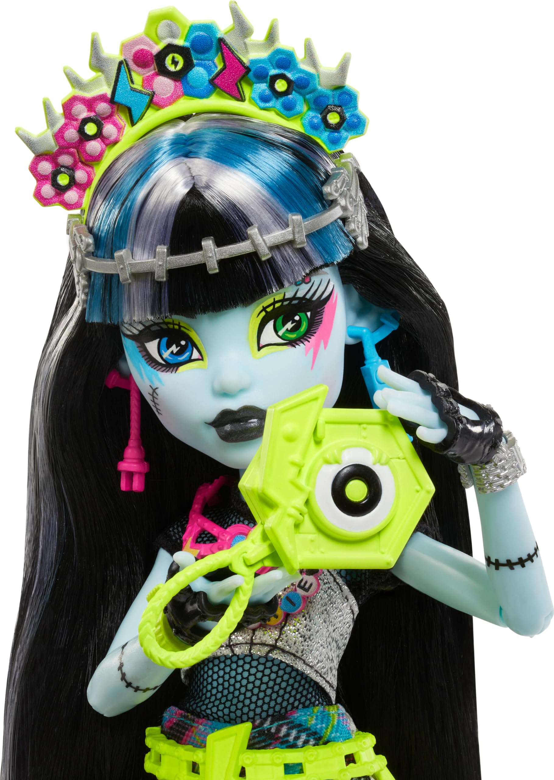 Monster High Monster Fest Doll - Frankie Stein with Glam Outfit & Festival Accessories | Collectible Fashion Doll with Snacks, Band Poster & Statement Bag | Perfect for Play, Display & Gifting