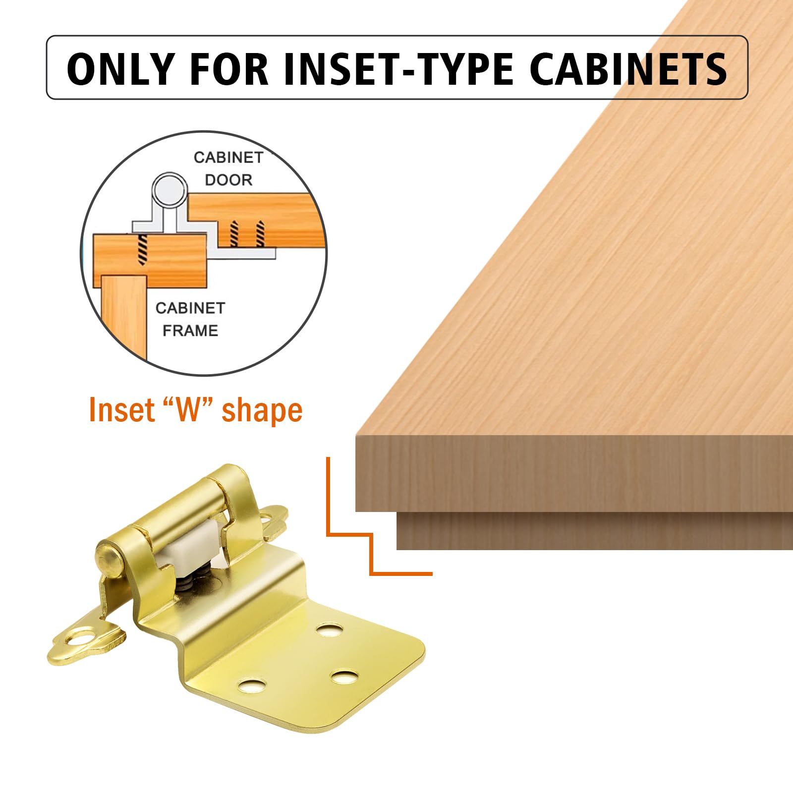 Premium Brass Gold Cabinet Hinges - 6 Pack (3 Pairs) 3/8