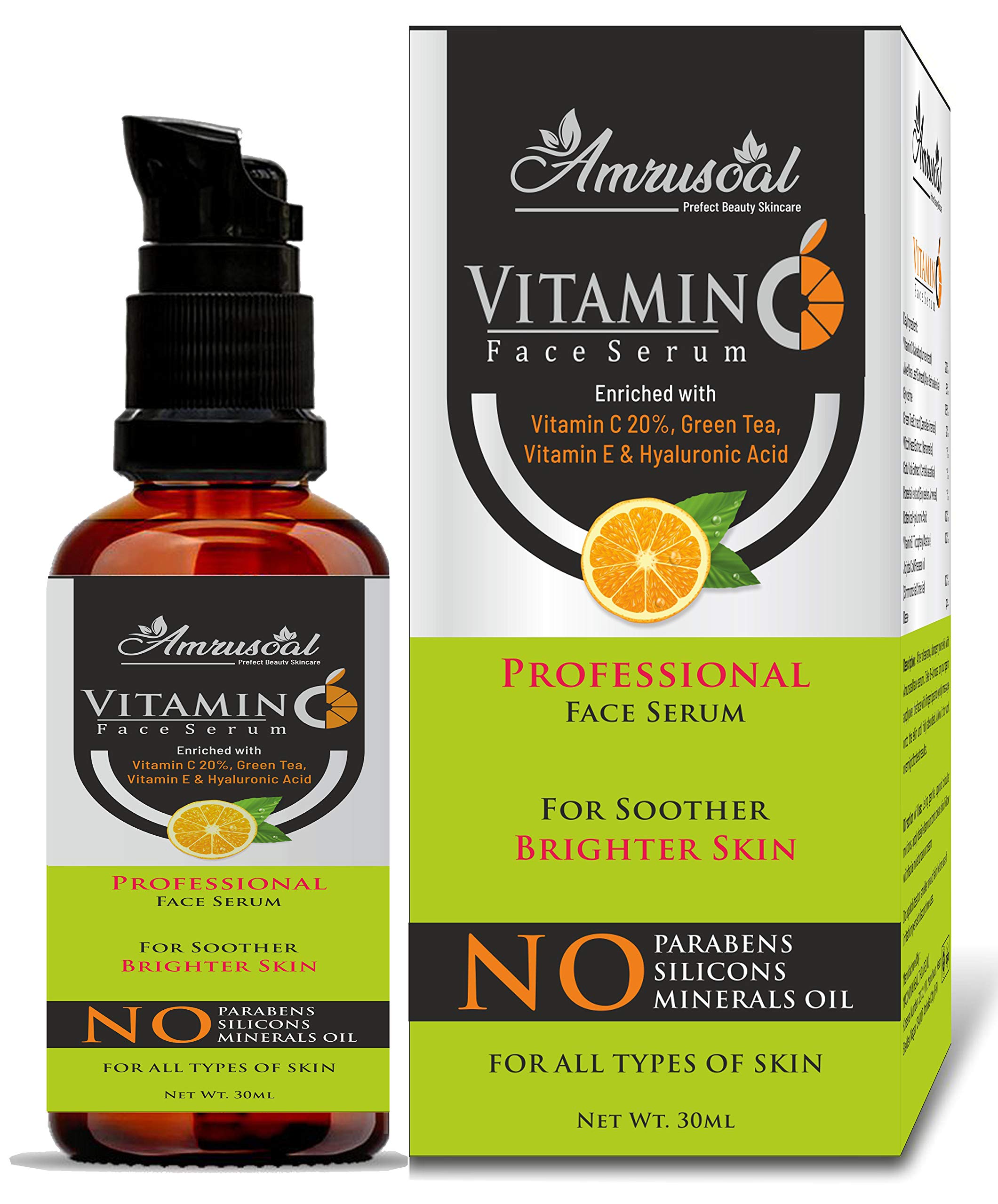 AMRUSOAL Vitamin C Face Serum for Pigmentation, Brightening & Anti-Aging | Dark Spot Corrector, Acne Treatment & Wrinkle Reducer | Boosts Collagen for Radiant Skin | 30ml | Perfect for Daily Skincare Routine & Nighttime Regimen