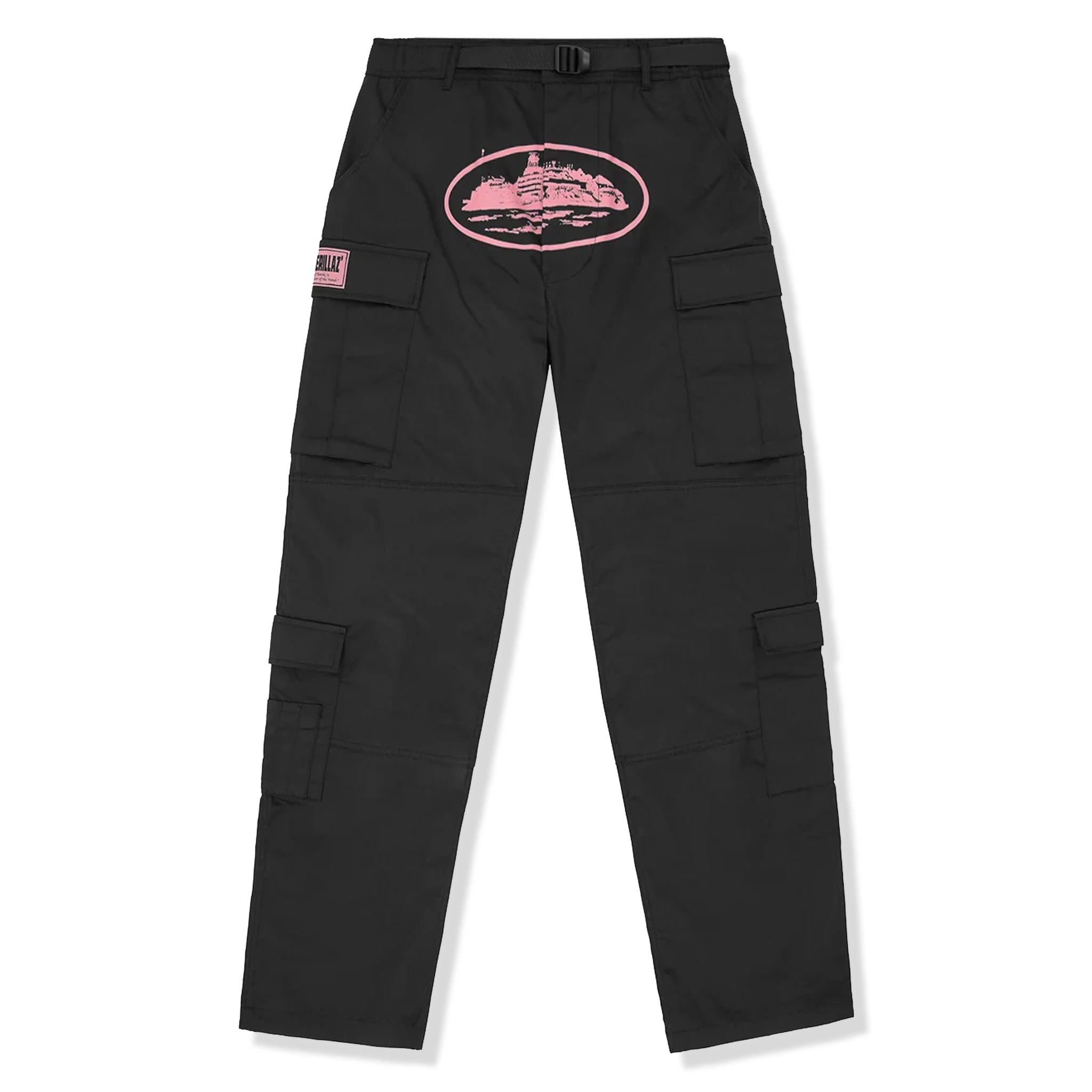Corteiz Guerillaz Black Pink Cargo Pants for Men - Streetwear Hip Hop Fashion Trousers with Multiple Pockets | Perfect for Urban Outfits, Concerts & Casual Wear