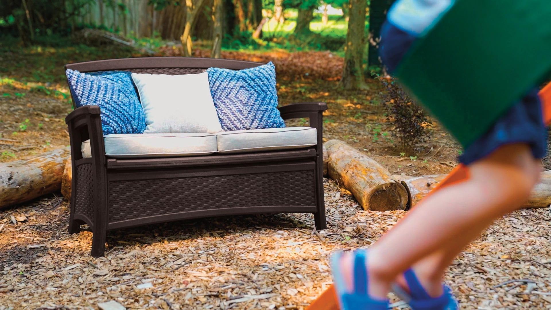 Suncast 23-Gallon Storage Wicker Love Seat - All-Weather Outdoor Furniture with Ergonomic Back Support for Patio, Deck & Garden - Perfect for Couples Relaxing in Backyard or Poolside