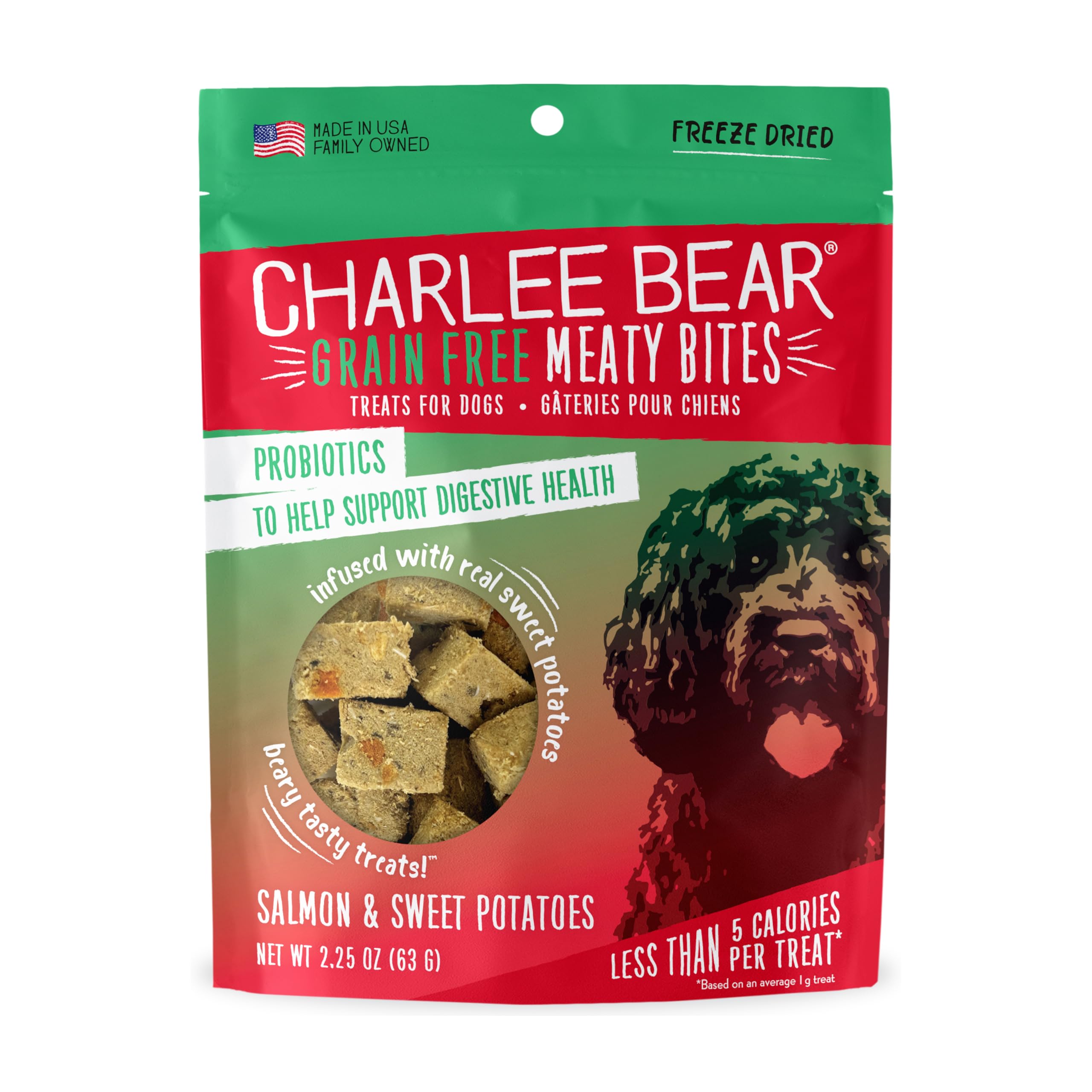 Charlee Bear Meaty Bites Dog Treats - Natural Salmon & Sweet Potato Flavor, 2.5oz Bag - Healthy Training Snacks for Small & Large Dogs - Perfect for Rewards, Travel & Outdoor Adventures