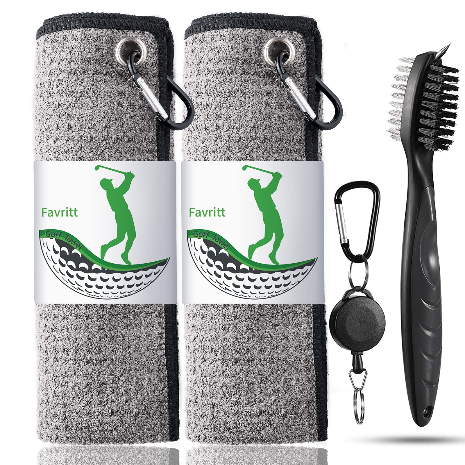 Premium Golf Towel with Clip & Cleaning Brush Set - Durable Microfiber Golf Club Cleaner for Men & Women - Perfect for Golf Bags, Course Play & Equipment Maintenance