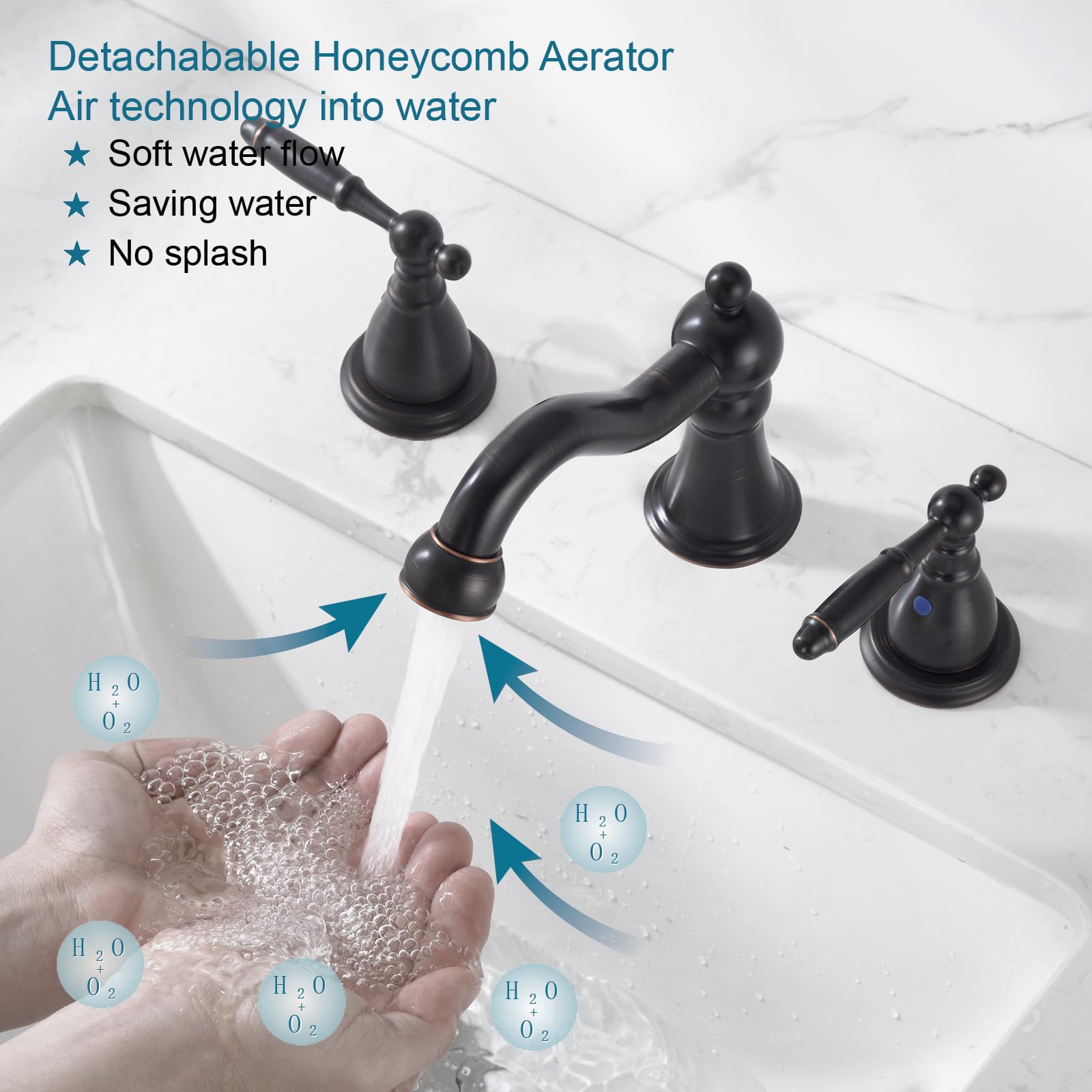 RKF Oil Rubbed Bronze Two Handle Widespread Bathroom Sink Faucet with Pop-up Drain & Supply Hoses - WF013-4 | Perfect for Modern Bathroom Renovation & Vanity Upgrade