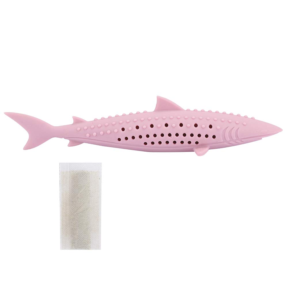 **Fish-Shaped Silicone Cat Toothbrush with Catnip - Interactive Dental Cleaning Toy for Cats - Pink (Perfect for Training & Oral Care at Home)**