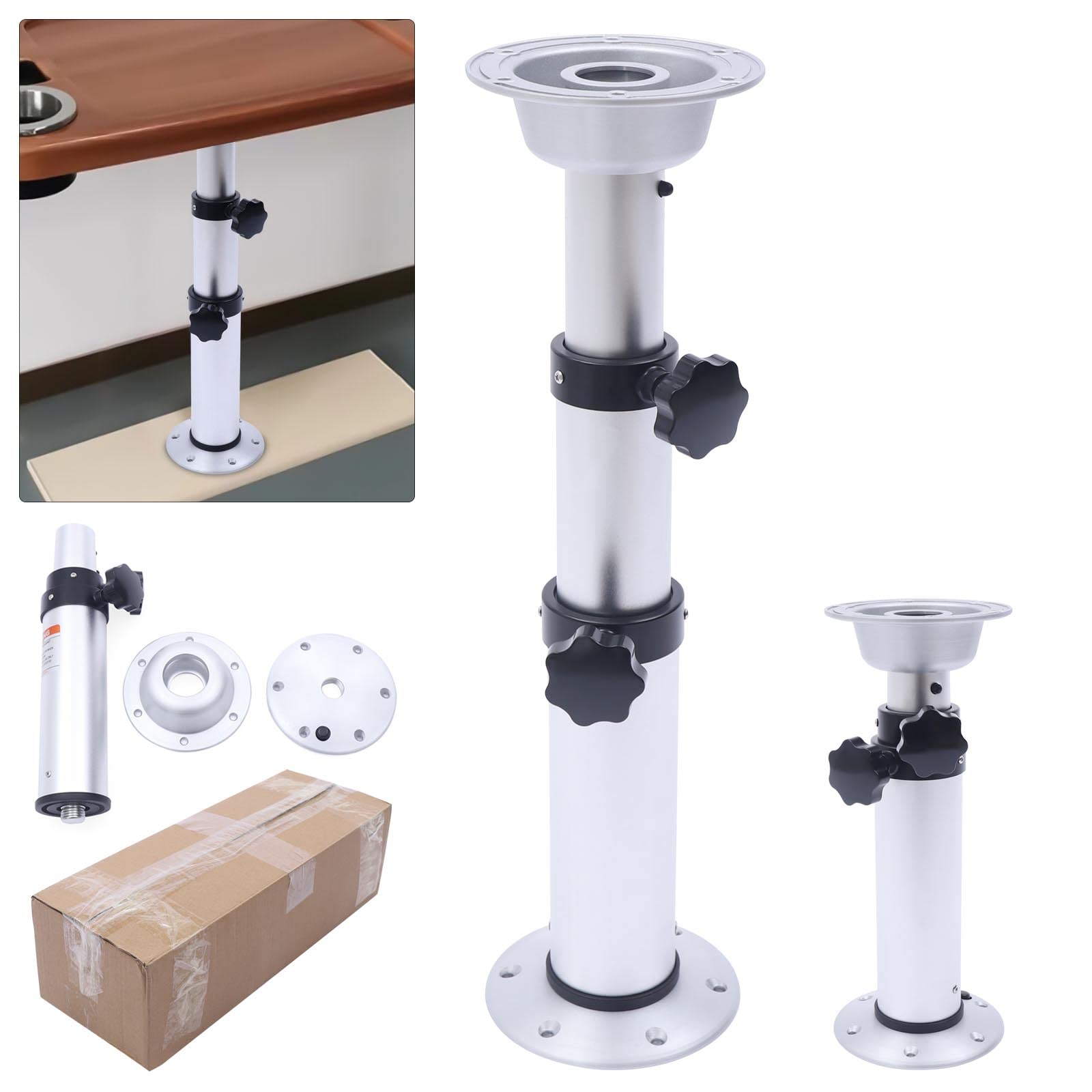 Adjustable Table Pedestal Stand 16.9-28.7 Inch Heavy Duty Aluminum Table Base for RV, Marine Boat, Workbench, Kitchen & Office - Stepped Height Adjustment for Dining, Working & Entertaining