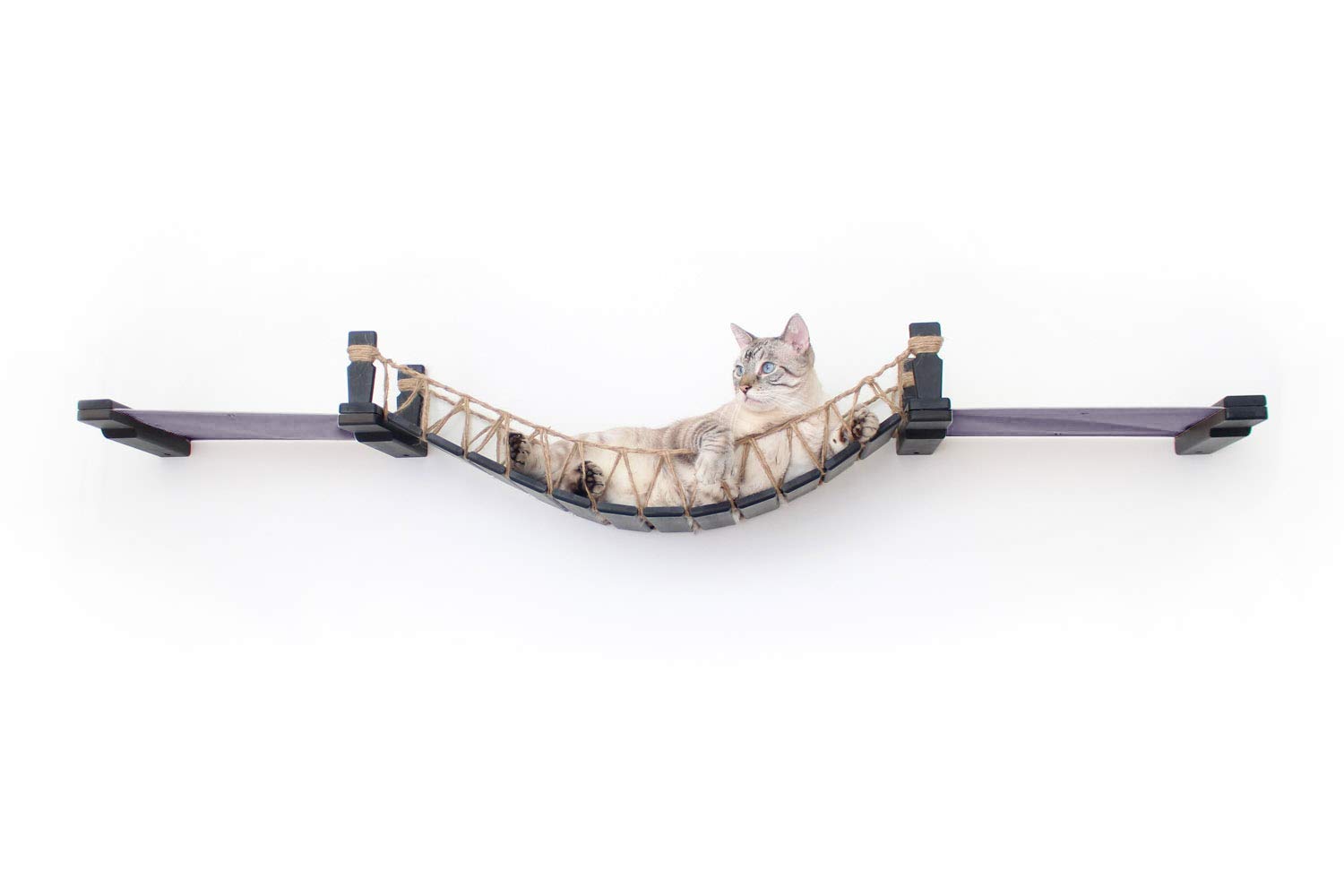 Cat Bridge Wall-Mounted Play & Lounge Toy Cat Tree with Fabric Lounger - Natural/Charcoal Gray for Indoor Cats | Perfect for Small Spaces & Kitty Playtime