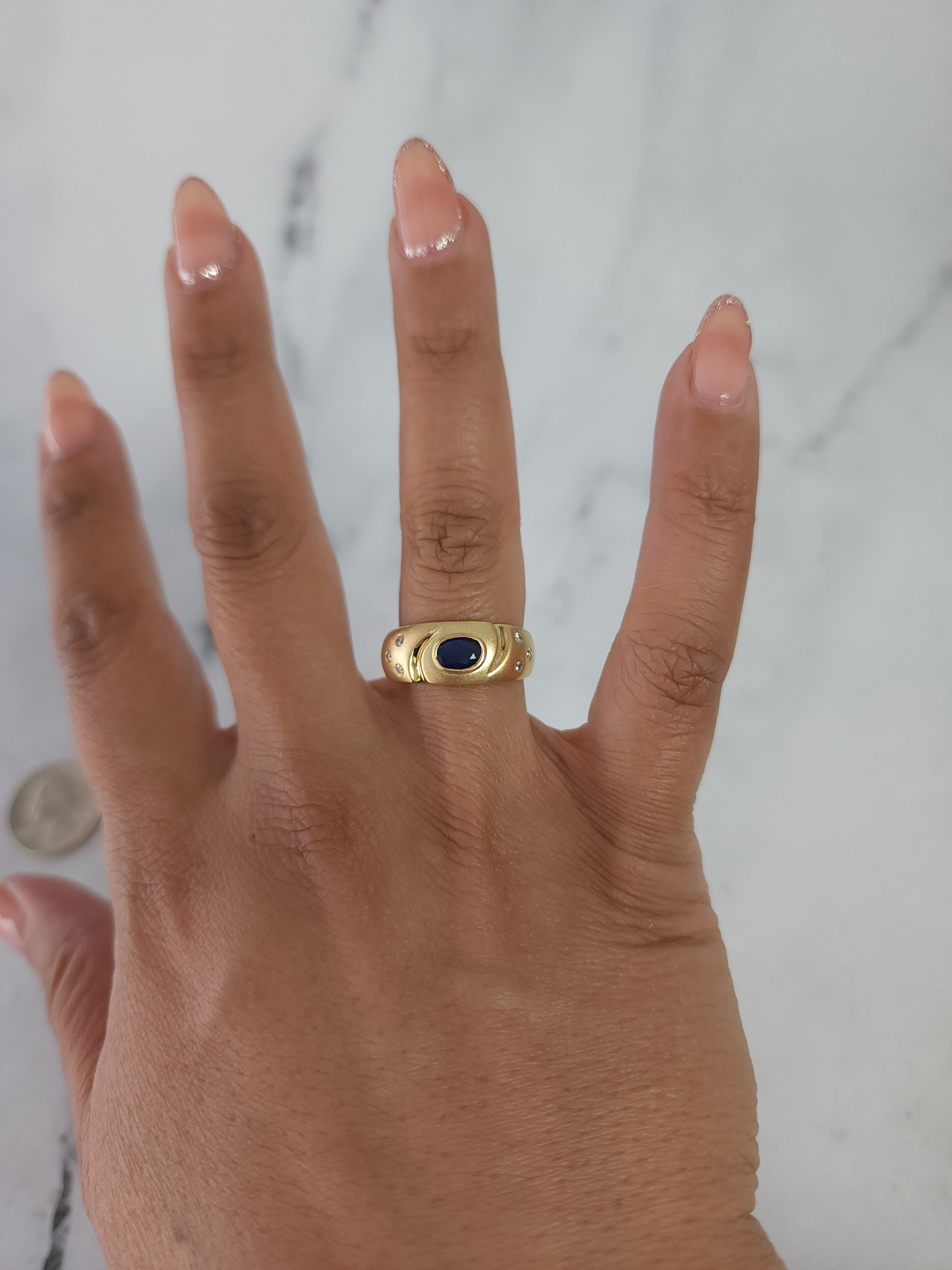 14K Yellow Gold Oval Sapphire and Diamond Accent Band Ring for Women - Elegant Wedding, Engagement, or Anniversary Jewelry Gift