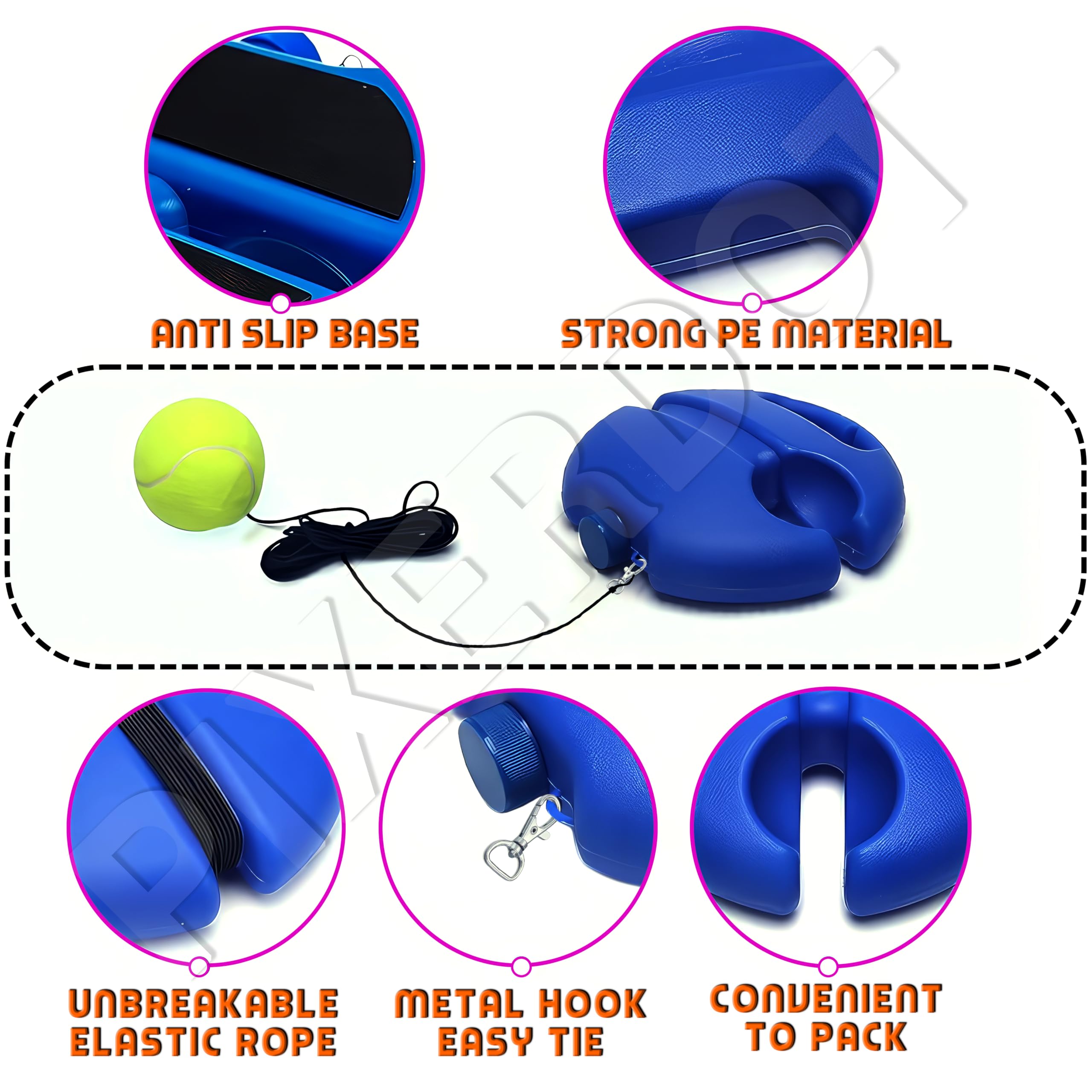 PIXERDOT Cricket & Tennis Rebound Trainer Ball with Rope - Solo Self Training Tool for Cricket & Tennis Practice - Perfect for Backyard, Gym, and Outdoor Sports Drills
