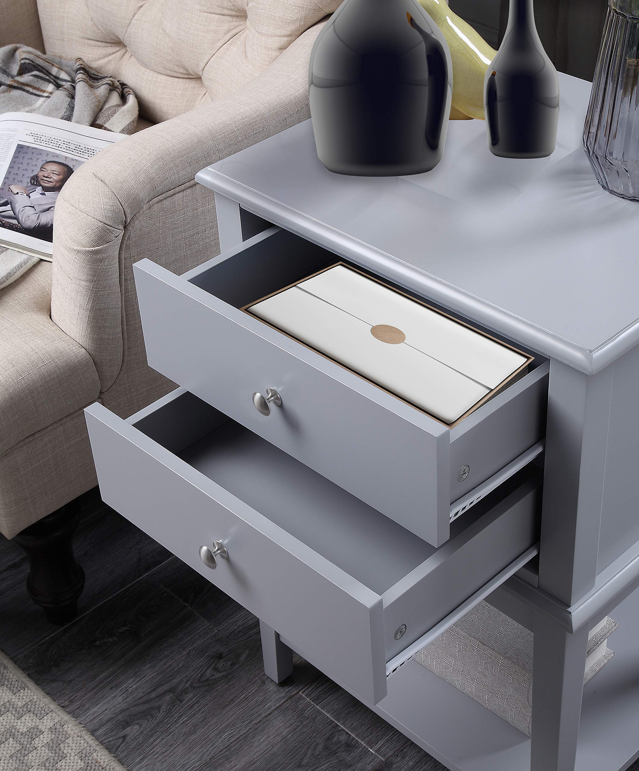 Gray Nightstand with 2 Drawers - 28