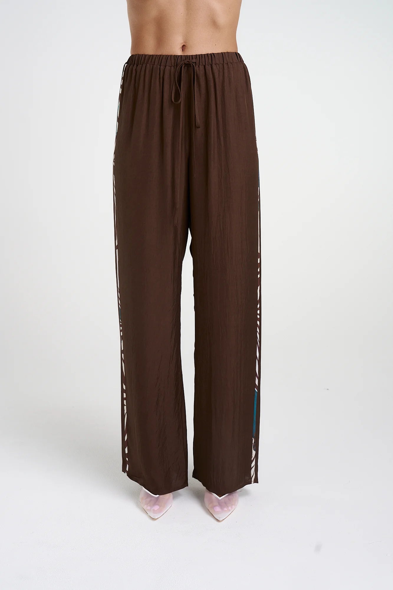 Elastic Waist Pants with Nautilus Stripes - Comfortable Stretch Pants for Women, Casual Wear & Lounge Pants for Home, Work, and Travel
