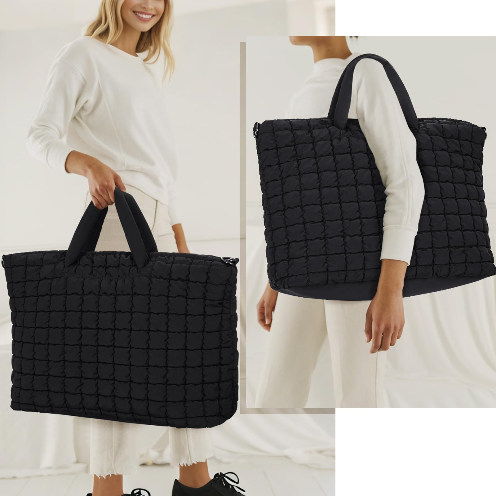Quilted Duffle Bag for Travel - Large Puffer Weekender & Gym Tote for Carry-On Luggage & Overnight Trips