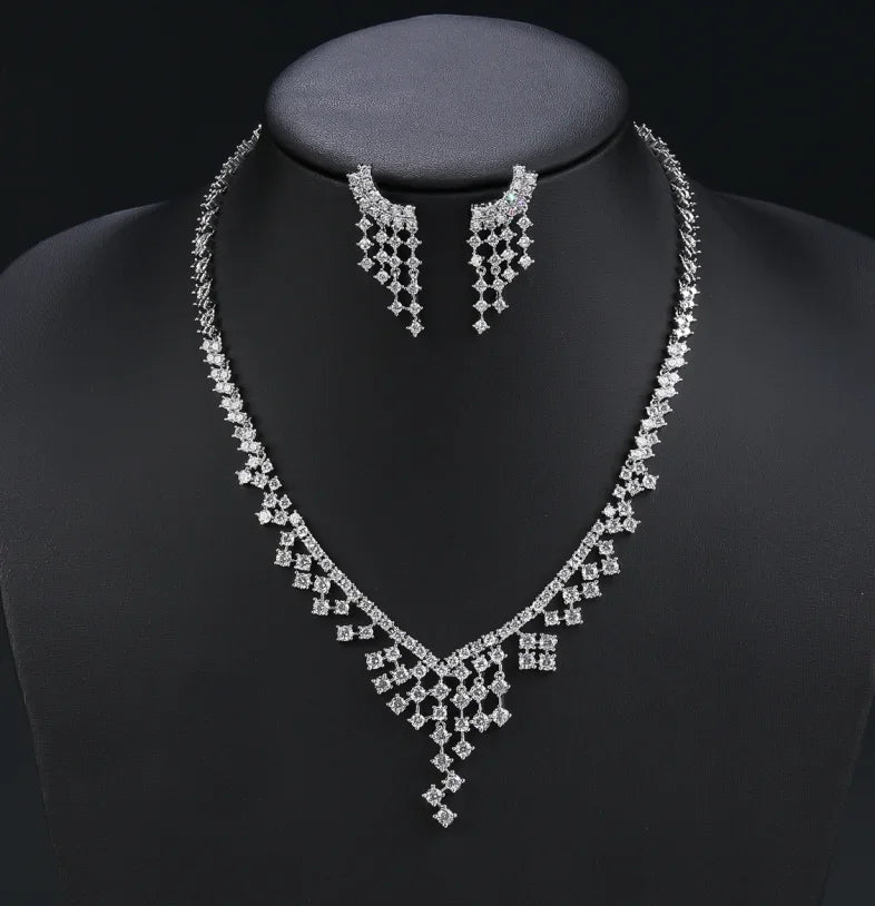 Luxury Cubic Zirconia Bridal Jewelry Set - Elegant Wedding Necklace and Earrings for Women | Perfect for Bridal Party, Engagement, Anniversary & Formal Occasions