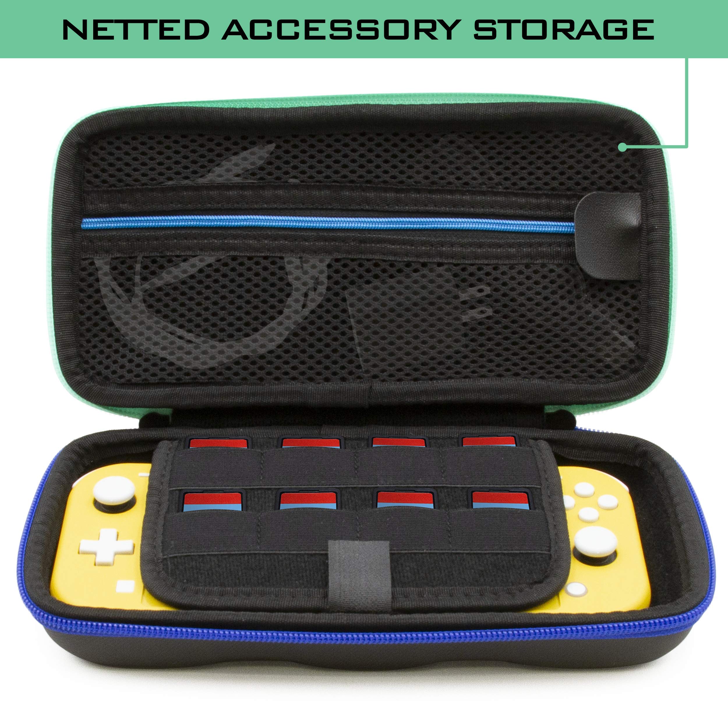 Premium Hard Shell Travel Case for Nintendo Switch Lite - Protective Carrying Case with 8 Game Slots, Non-Scratch Screen Divider & Accessory Storage | Durable Protection with Comfortable Handle for Gaming On-The-Go, Commuting & Travel Accessories