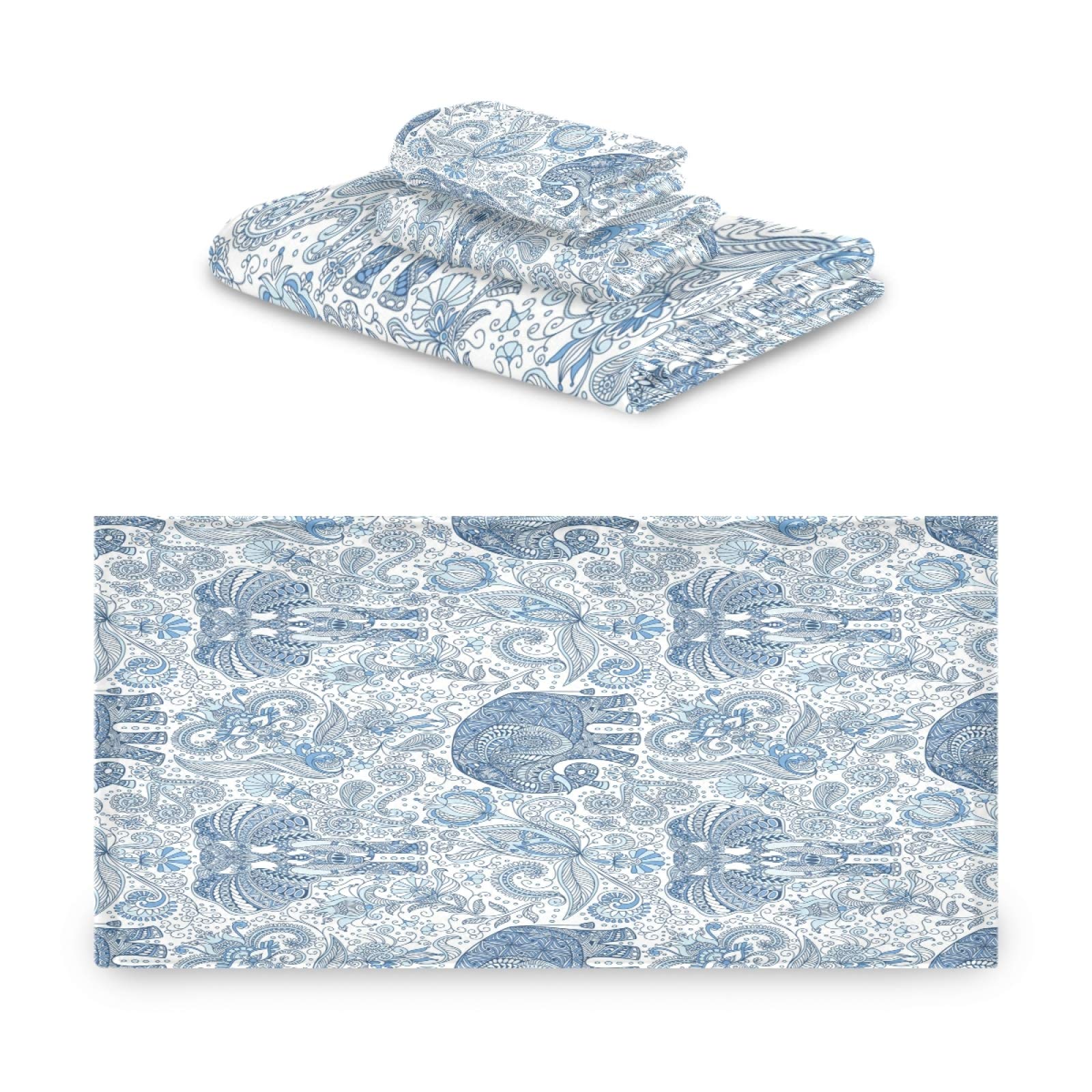 Qilmy Paisley Ethnic Elephant Totem Bath Towel Set - Ultra Absorbent & Soft 3-Piece Towels for Home & Hotel Decor | Perfect for Spa, Bathroom, and Guest Use