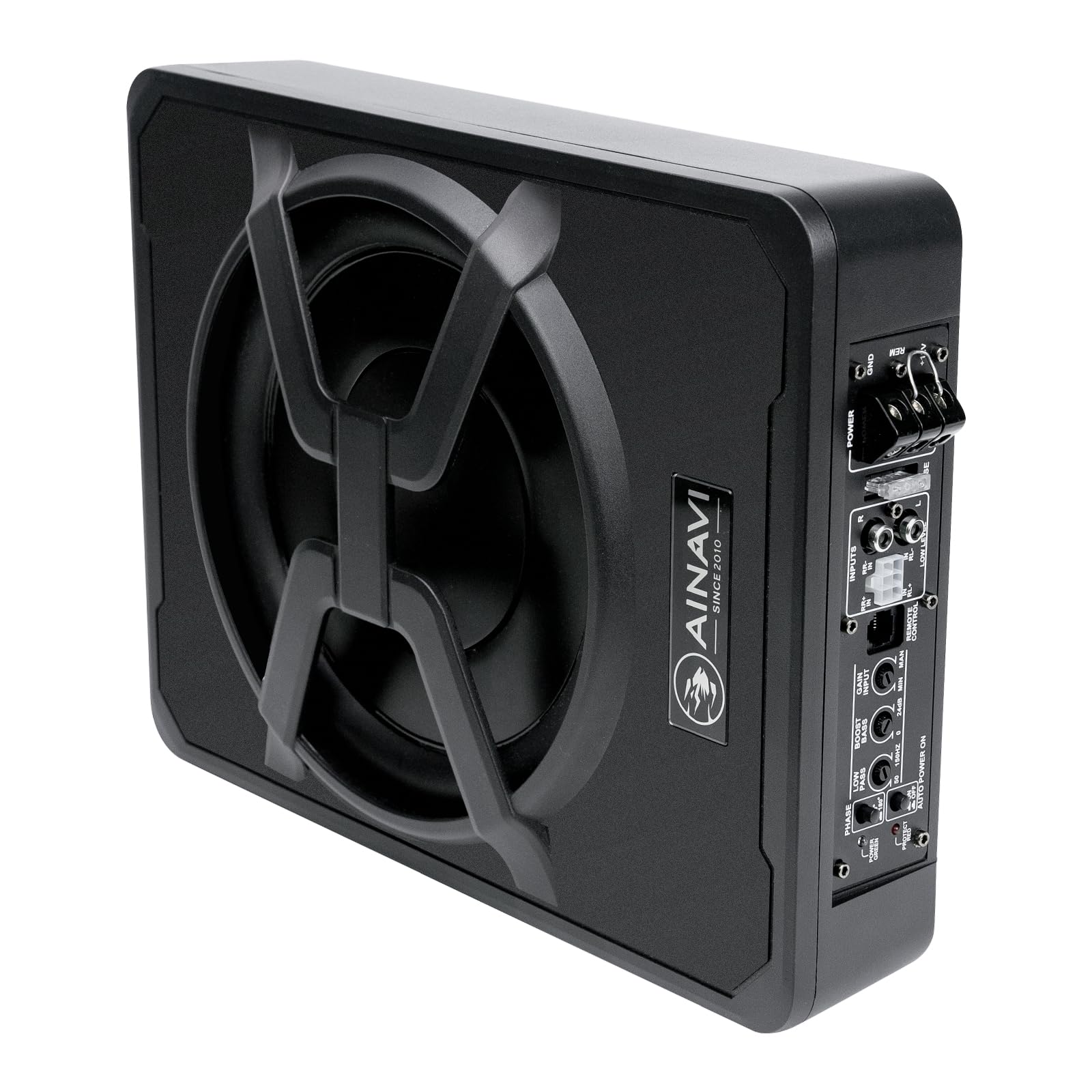 AINAVI 10 Inch Under Seat Car Subwoofer with 800W Built-in Amplifier, Multi-Color Ambient Lighting & Remote Control - Powerful Bass for Trucks, SUVs & Sedans - Perfect for Road Trips & Music Lovers