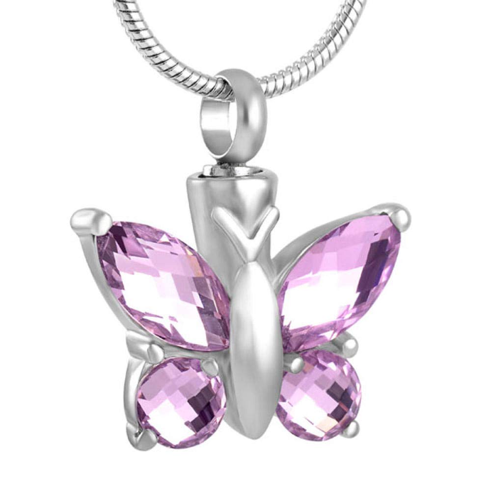 20mm Crystal Butterfly Memorial Urn Pendant - Stainless Steel Pet & Human Ashes Jewelry - Cremation Necklace with Filling Kit - Elegant Feminine Charm for Remembrance - Perfect for Memorial Gifts & Keepsakes