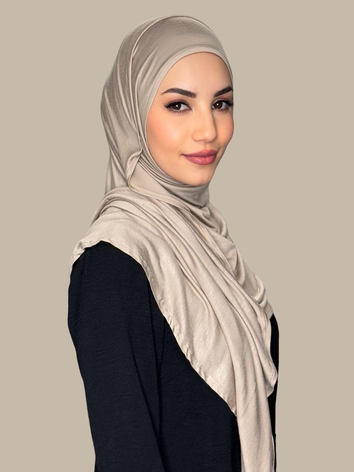 Pre-Sewn Jersey Hijab in Vanilla - Soft & Comfortable Muslim Headscarf for Daily Wear & Prayer