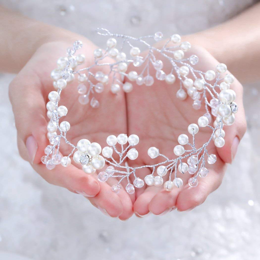 Bridal Pearl Hair Vine - Silver Flower Wedding Hairpiece for Women - Perfect for Brides & Formal Events