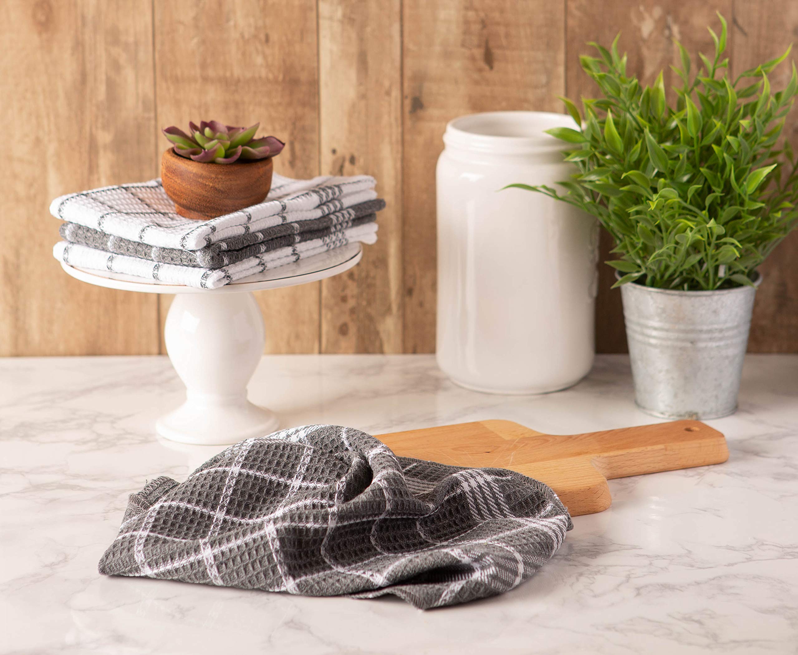 DII Waffle Weave 100% Cotton Kitchen Towel Set - 8-Piece Gray Bath & Kitchen Linens for Cooking, Baking & Home Decor