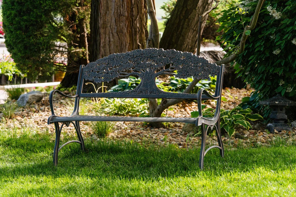 Handcrafted Outdoor Tree of Life Bench - Rustic Wooden Garden Bench for Patio, Backyard & Porch - Perfect for Relaxing, Meditation & Outdoor Decor