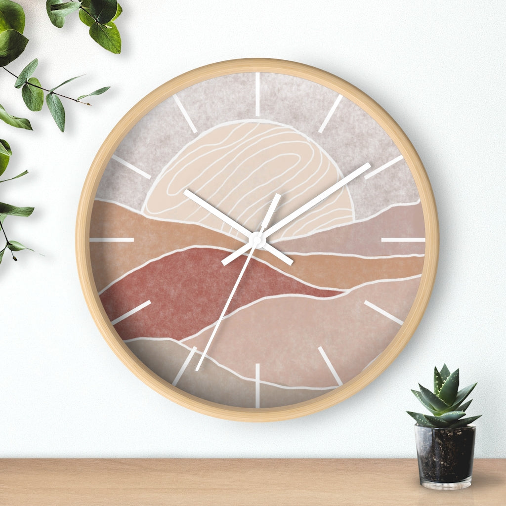 Silent Wall Clock with Sunset Modern Landscape Design - Battery Operated, No Ticking Noise - Perfect for Living Room, Bedroom, and Office Decor
