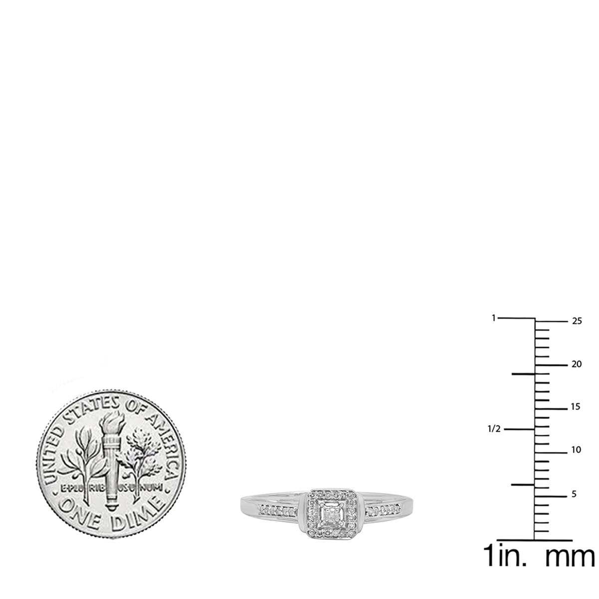 Dazzlingrock 0.15ctw Sterling Silver Round Diamond Women's Square Engagement Ring - Size 5.5 - Perfect for Proposals, Anniversaries & Special Occasions