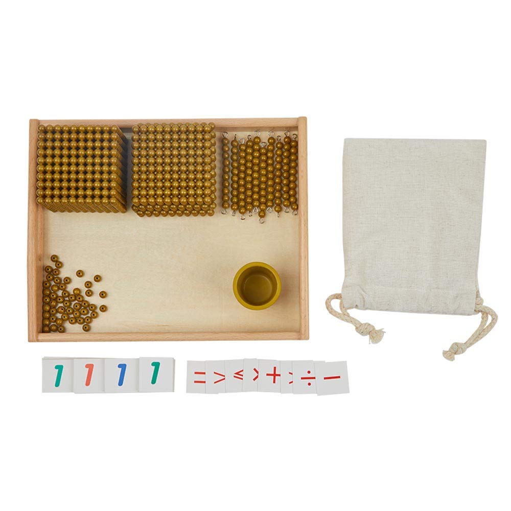 Montessori Math Beads Toys - Golden Beads & Cards, Bank Game, Thousand Cube - Decimal System Teaching Materials for Toddlers & Preschoolers | Early Childhood Math Learning, Homeschool & Classroom Educational Toys